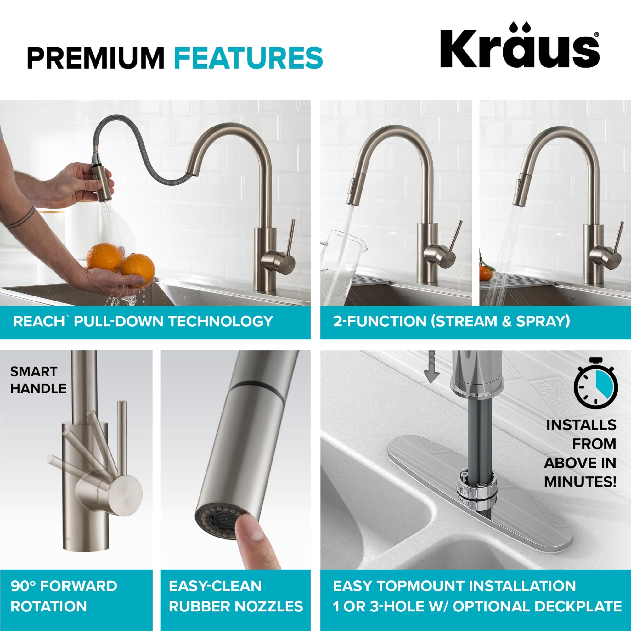 KRAUS Oletto Pull-Down Kitchen Faucet with Purita Water Filter Combo - Spot Free Stainless Steel (KPF-2620-FF-100SFS) - Perfect for Modern Kitchens & Clean Drinking Water Solutions