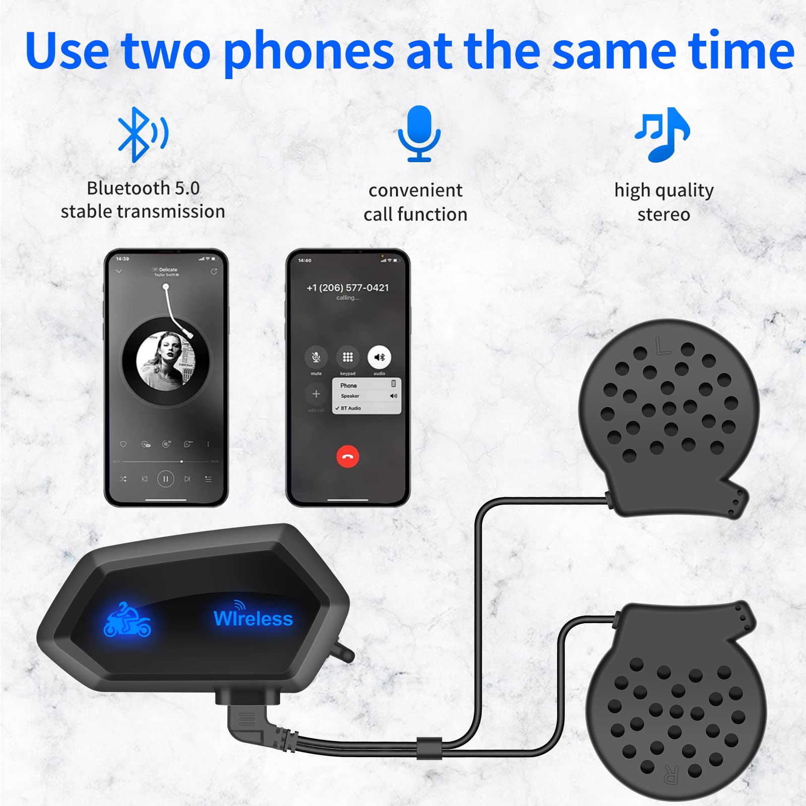 OBEST Motorcycle Helmet Headset - Bluetooth 5.0 Wireless Earpiece with Noise Cancellation & Waterproof Design for Hands-Free Calls, Music & GPS Navigation - Ideal for Motorcycle Riding, Skiing & Outdoor Sports