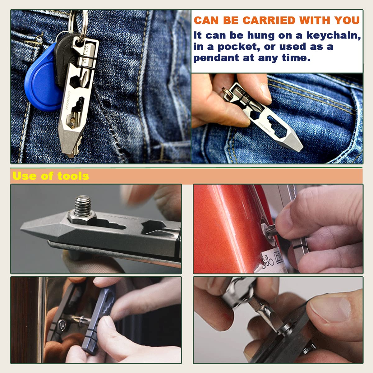 Premium Titanium EDC Pry Bar - Multi-Tool with Bottle Opener, Screwdriver & Wrench - Compact Keychain Tool for Outdoor, Survival & Everyday Carry (Grey) - Perfect for Camping, Hiking, DIY & Emergency Situations