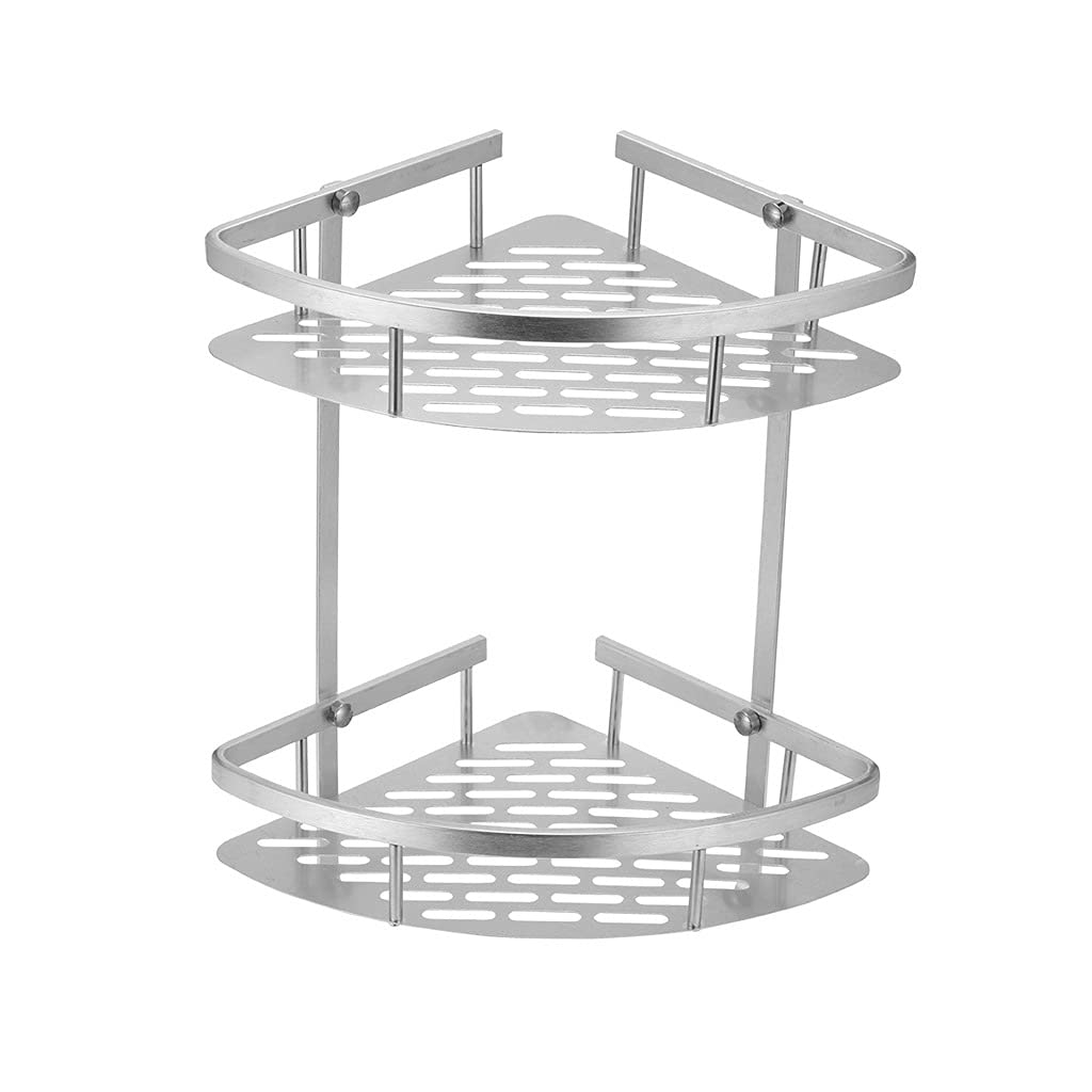 WODMB 2-Layer Aluminum Shower Shelf - Bathroom Corner Organizer for Shampoo, Soap & Cosmetics | Space-Saving Storage for Small Bathrooms & Showers