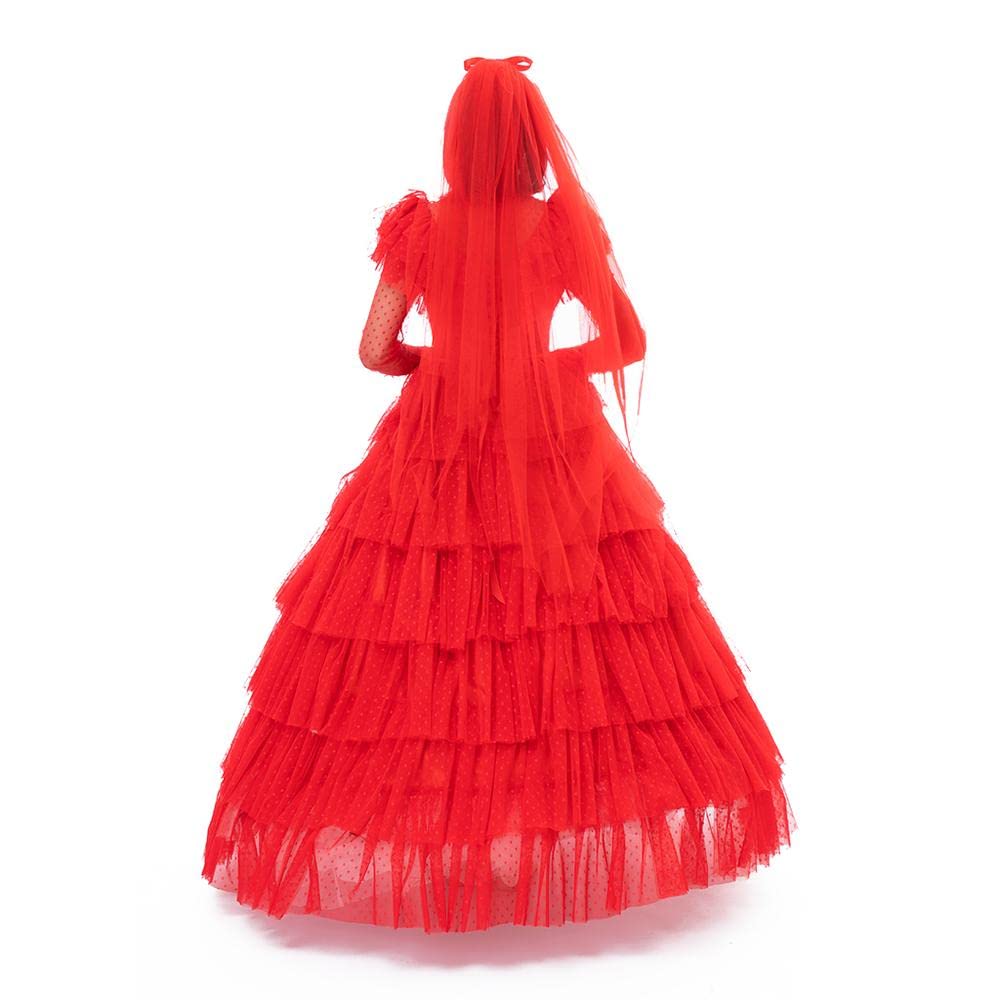 iSHOWcos Women's Gothic Red Lace Wedding Dress - Elegant Victorian Style Halloween Costume for Cosplay, Party, and Special Occasions