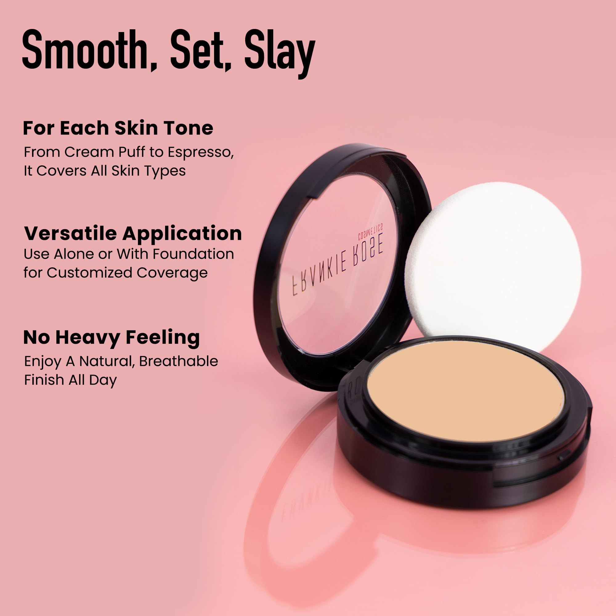 Frankie Rose Cosmetics Full Coverage Powder Foundation - Pore Minimizing, Oil Control & Skin Tone Perfecting Face Makeup | 58g (Porcelain) | Ideal for Daily Wear, Special Occasions & On-The-Go Touch Ups