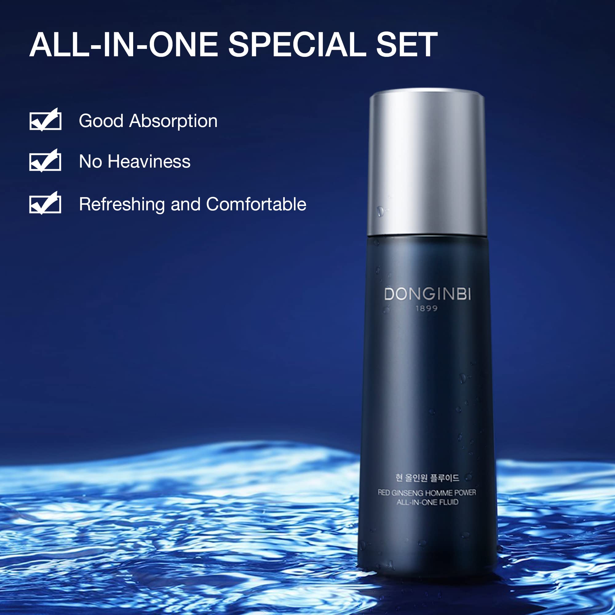 Donginbi Red Ginseng Men's Skincare Set - Cleansing Foam EX & All-in-One Fluid with Moisturizing Toner | Korean Anti-Aging Routine for Dry & Sensitive Skin | Daily Face Care & Travel Essentials