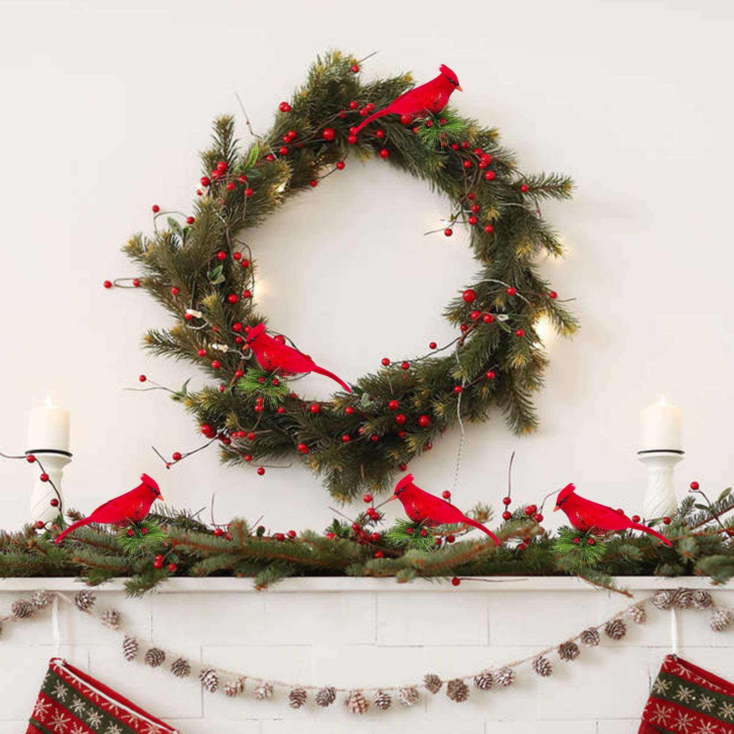 Realistic Artificial Red Cardinal Birds with Clip - Feathered Christmas Tree Ornaments for Holiday Decor, Pine Branch Crafts, and Festive Home Decoration | Perfect for Christmas Trees, Wreaths, and DIY Arts & Crafts Projects