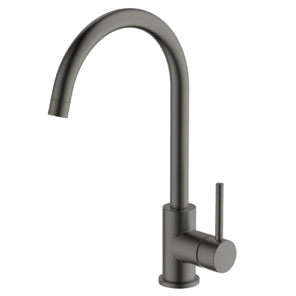 Abey Lucia Premium Gooseneck Mixer with Side Lever - Gunmetal Finish (3K4 GM) - Perfect for Espresso, Pour Over Coffee & Tea Brewing