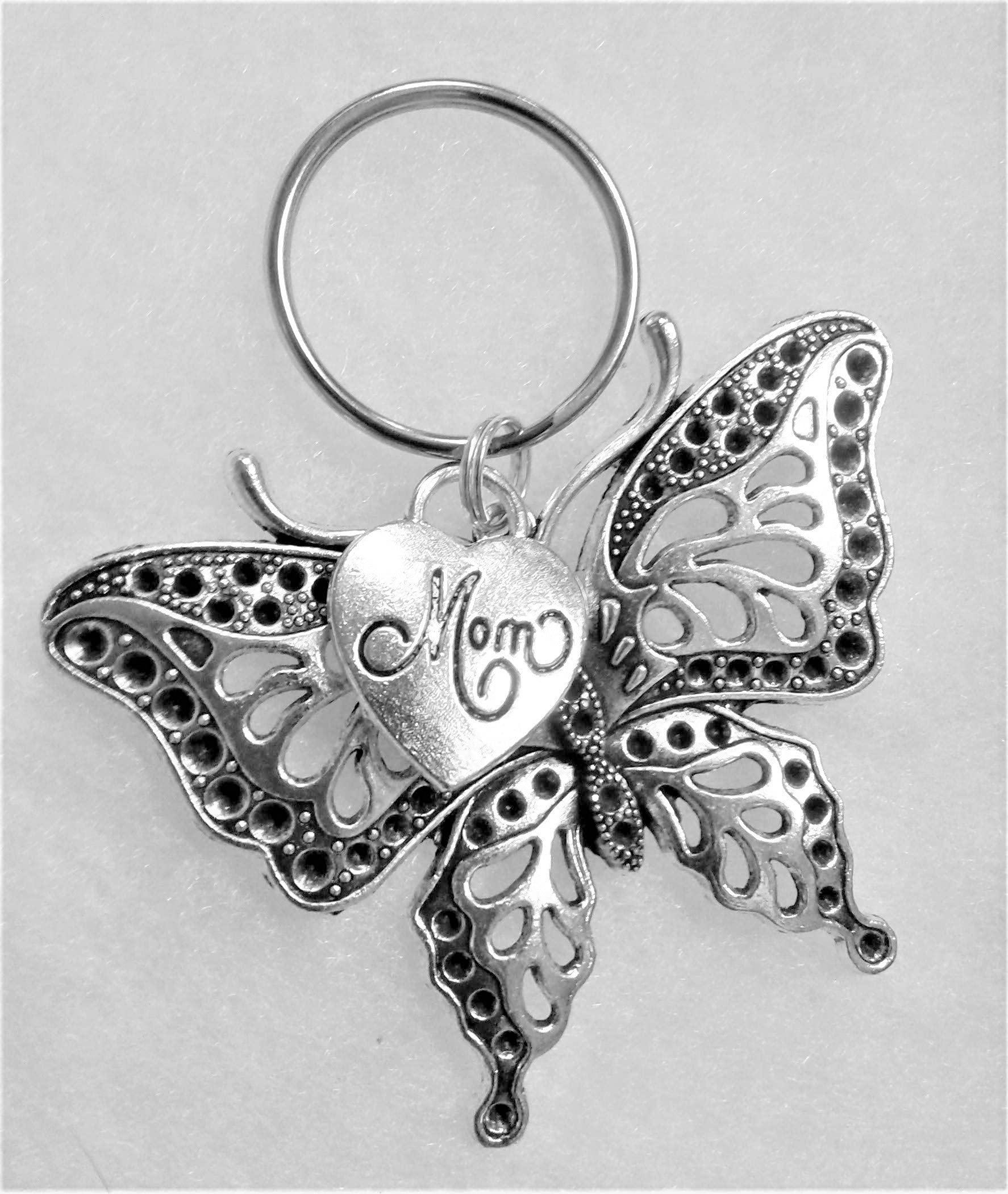 Butterfly with Mom Heart Keychain - Memorial Sympathy Gift for Mother, Keepsake Remembrance for Mama | Perfect for Mother's Day, Birthday, Anniversary & Memorial Gifts