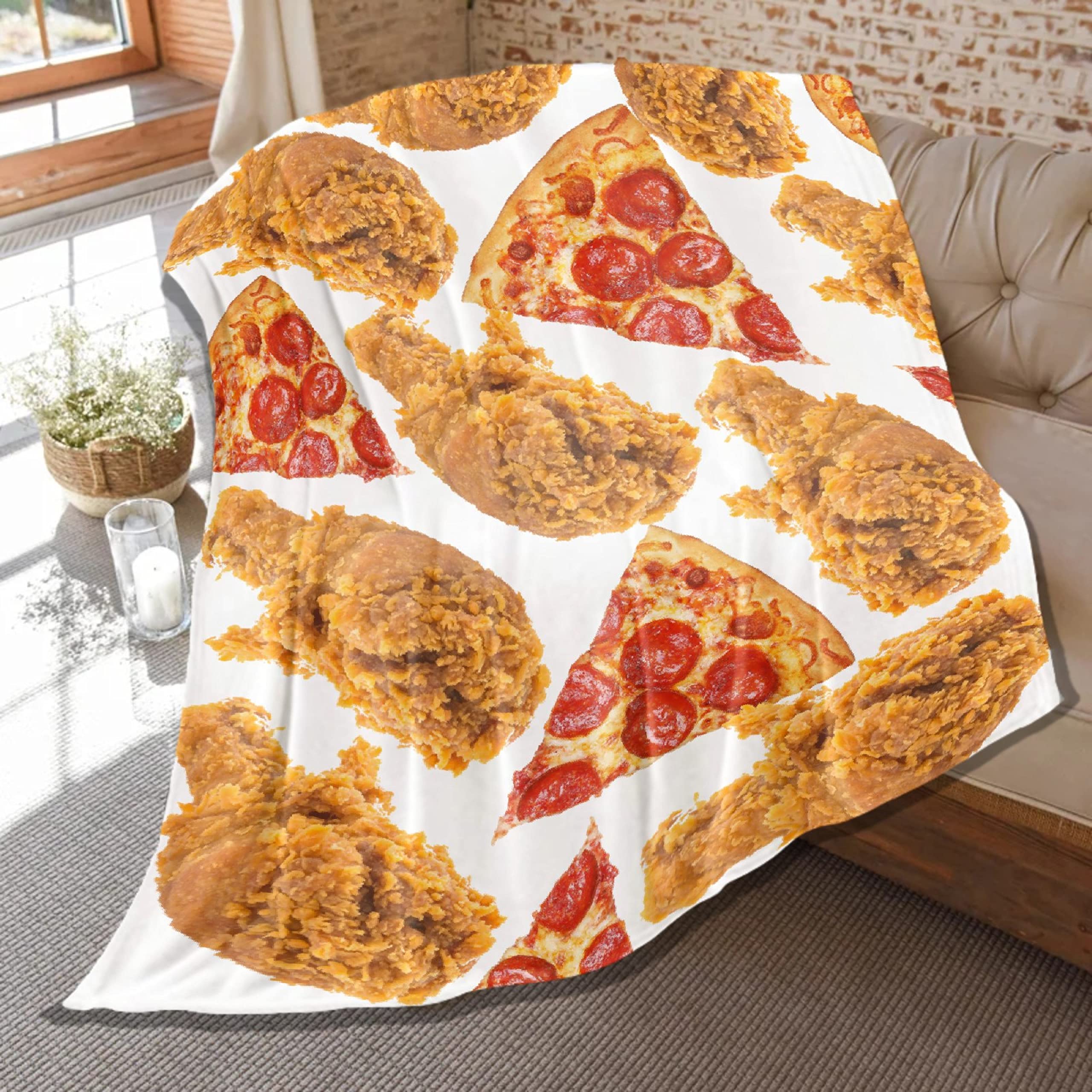 Soft Flannel Blanket with Chicken Legs & Pizza Print - Lightweight Plush Throw Blanket for Women & Men - 120