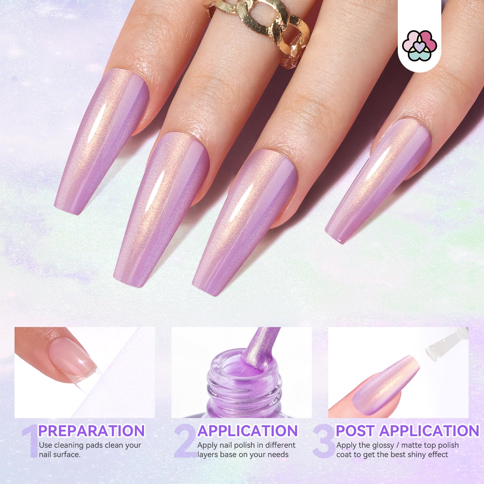SAVILAND Aurora Nail Polish Set - 12 Colors Shimmer & Holographic Nail Polish (Glossy, Pearl, Duochrome), Quick-Dry Non-Gel Polish with Base & Top Coat, Salon & DIY Manicure Kit for Nail Art, Pedicures, Home & Professional Use