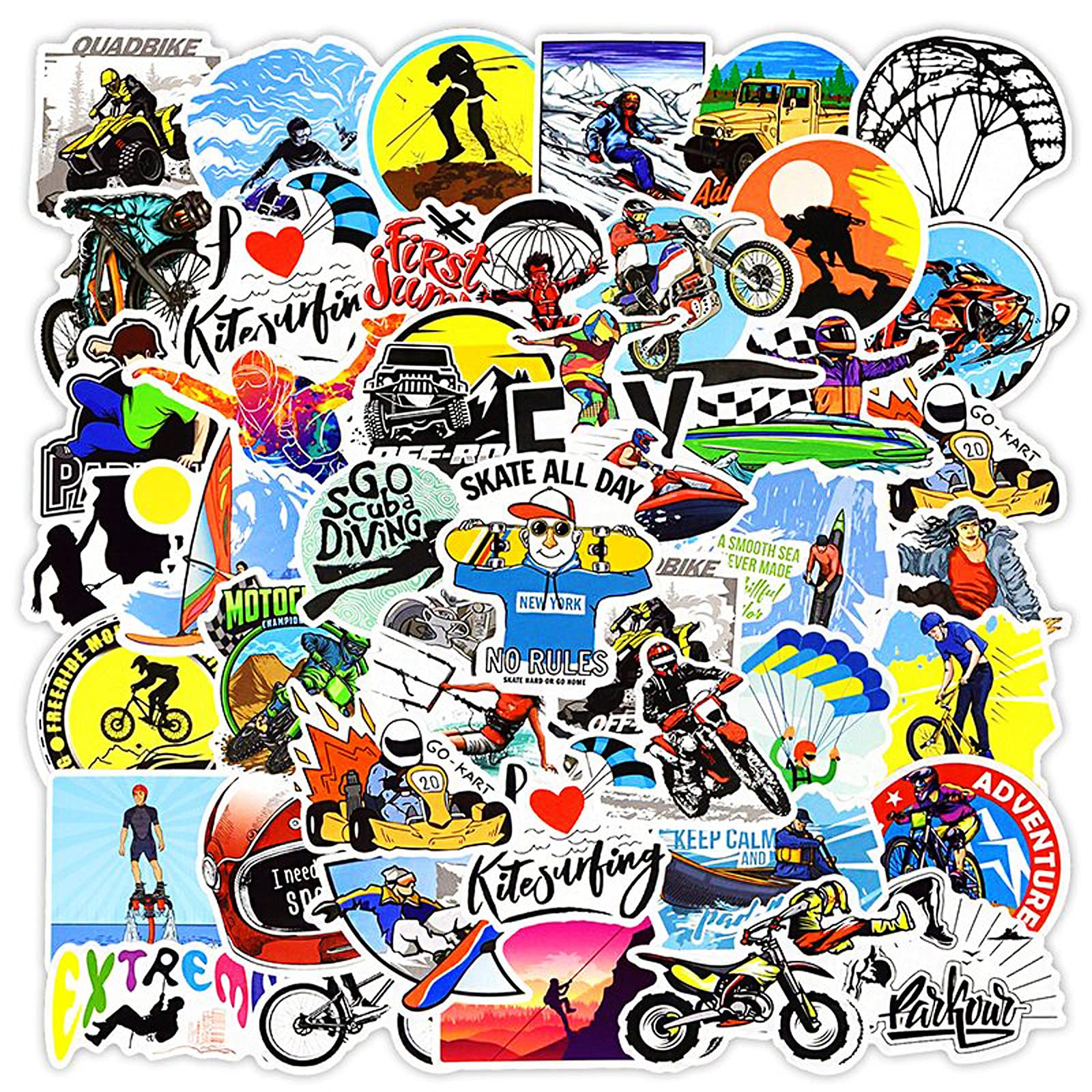 Outdoor Sports Stickers - Waterproof Adventure Decals for Kids & Teens - Motorcycle, Laptop, Water Bottle Stickers - Perfect for Camping Gear, Skateboards & Travel Accessories