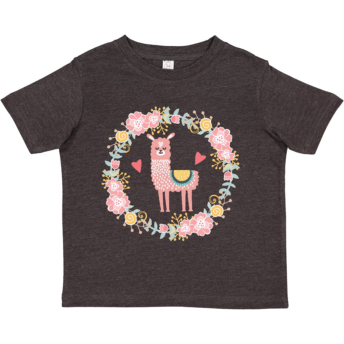 Inktastic Llama Rose Flower Wreath Toddler T-Shirt - Cute Baby Girls & Boys Cotton Tee for Casual Wear, Playdates & Family Photos