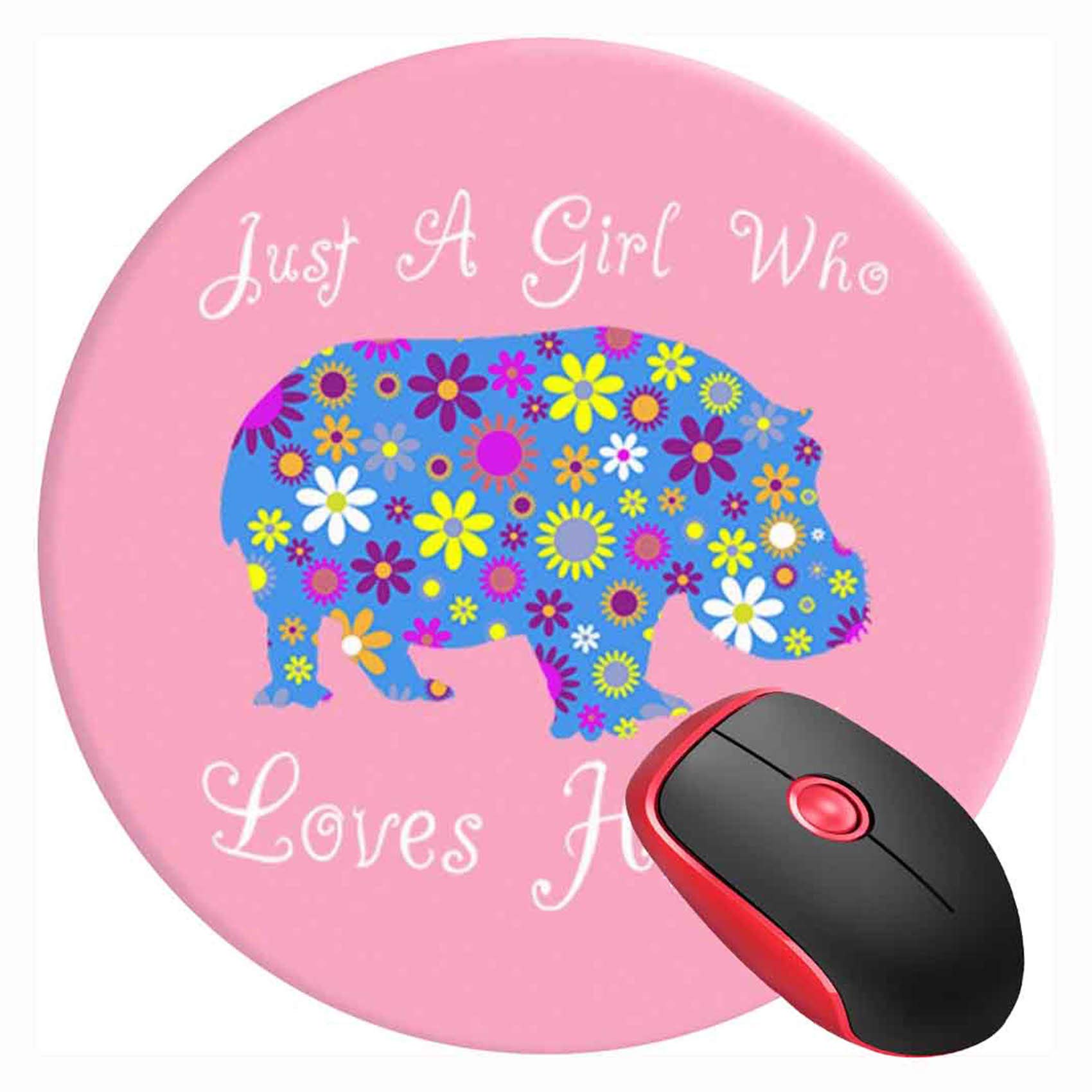 **Hippo Lover Pink Round Gaming Mouse Pad - Non-Slip Rubber Base, Cute Mouse Mat for PC, Laptop, Office & Home - Perfect for Gamers, Work & Study**