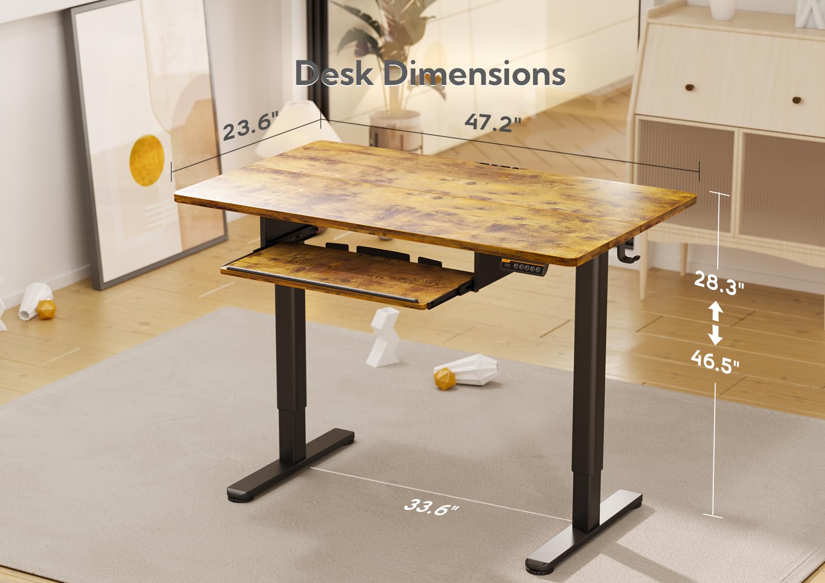 Claiks Adjustable Height Standing Desk with Keyboard Tray - 48 Inch Rustic Brown Home Office Desk for Computer Workstation | Perfect for Ergonomic Workspace & Small Office Setup