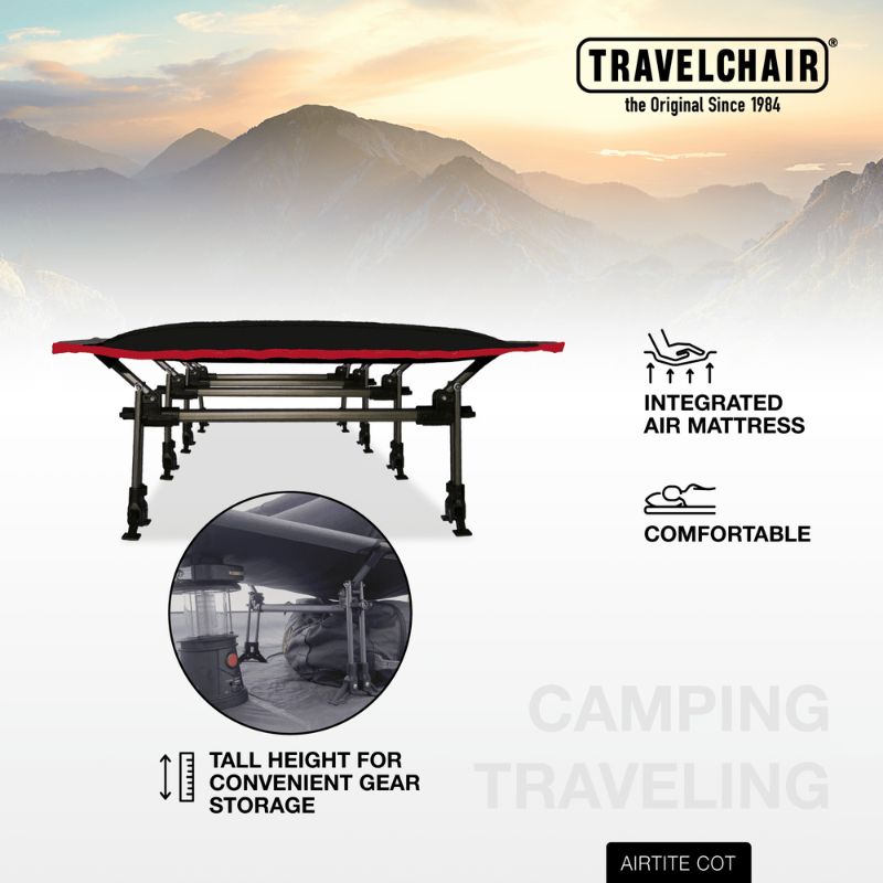 TravelChair AirTite Cot - Lightweight Portable Folding Camping Cot for Outdoor Adventures, Travel & Emergency Use - Perfect for Camping, Hiking, Backpacking & Guest Bed