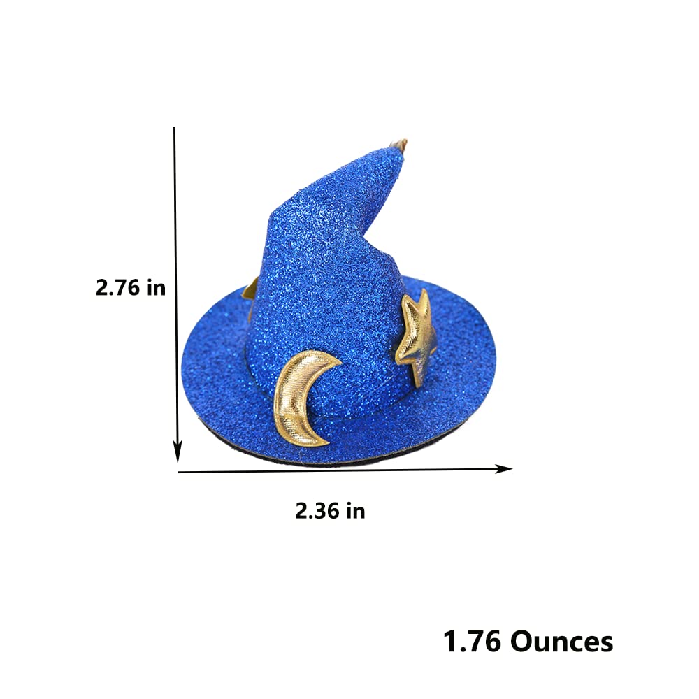 2Pcs Mini Top Hat Hair Clips - Shining Star & Moon Halloween Witch Hat Hairpins, Hair Barrettes for Women & Girls - Perfect for Party, Performance, Cosplay & Witch Costume Accessories (Blue & Black)