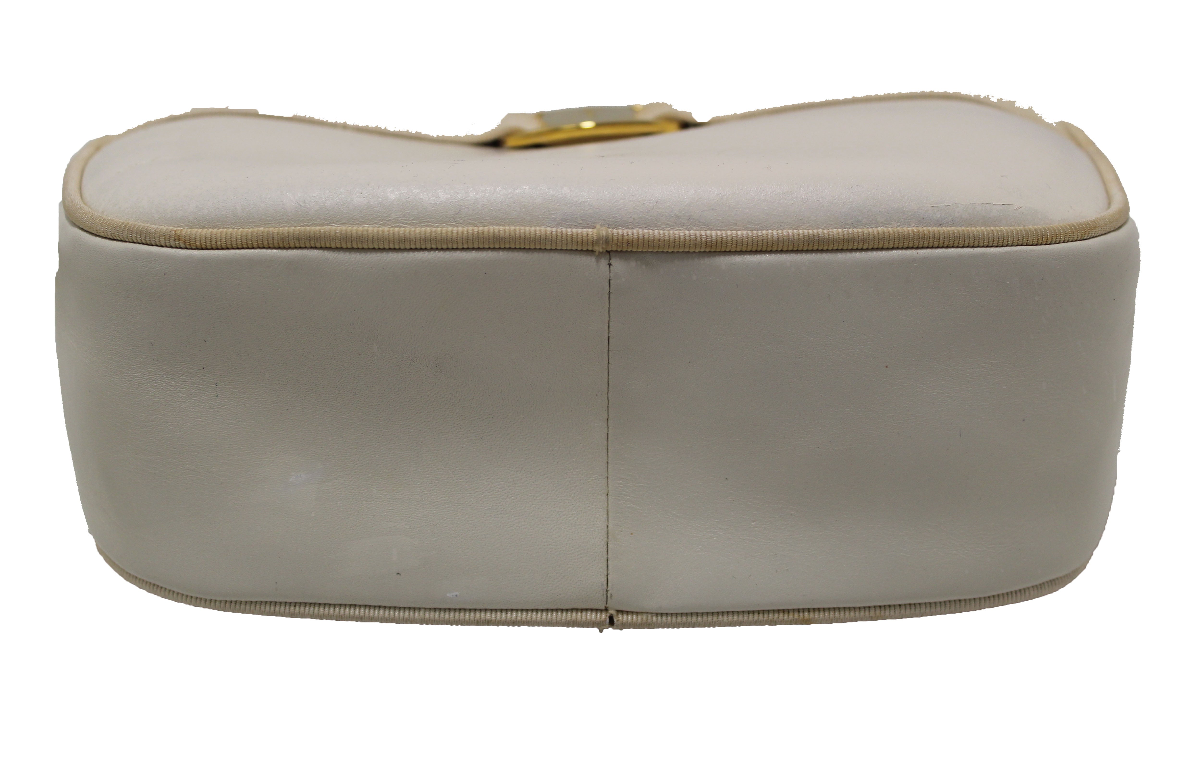 Authentic Salvatore Ferragamo White Leather Crossbody Bag for Women | Genuine Cowhide Purse | Perfect for Work, Travel & Evening Events
