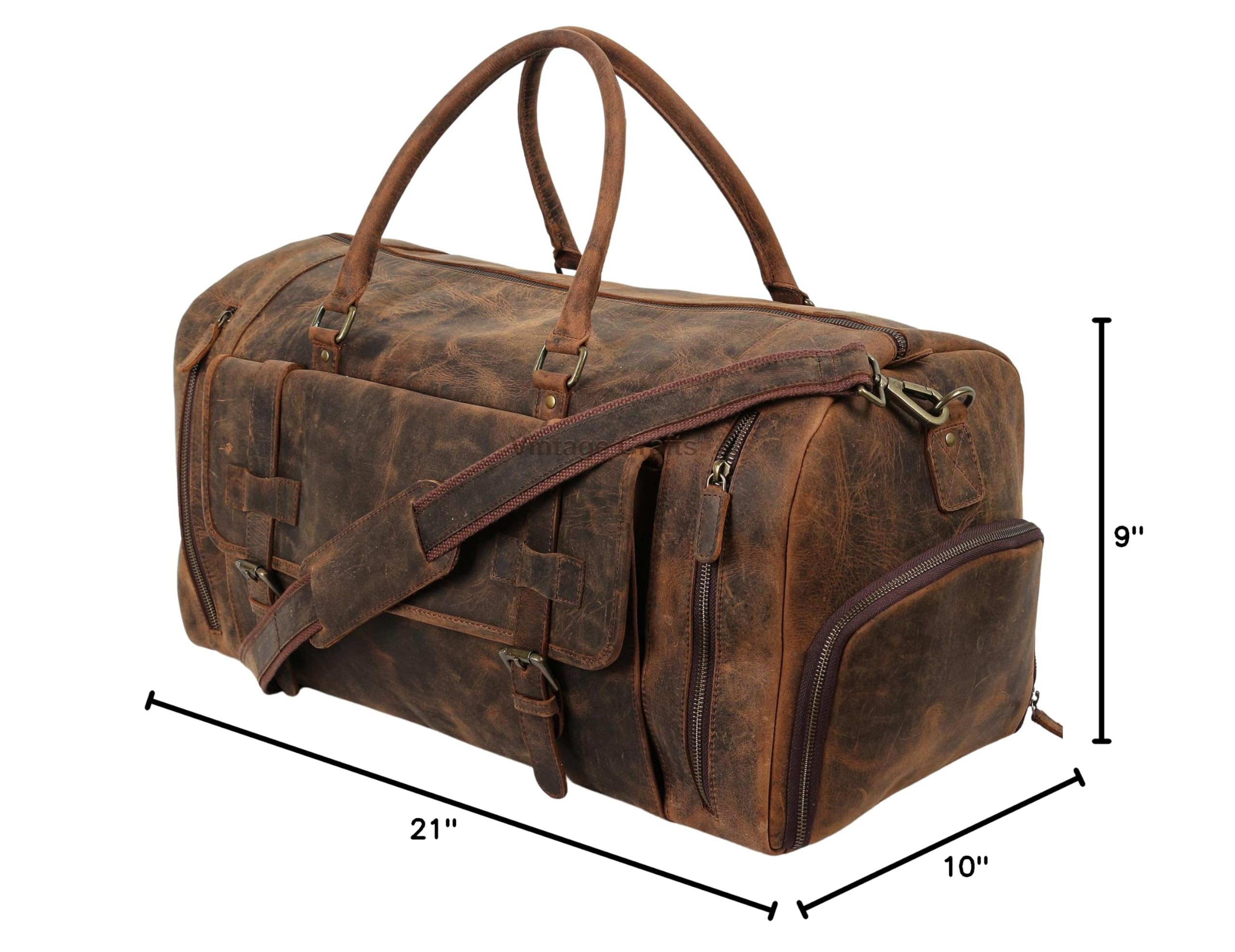 22 Inch Genuine Leather Full Grain Duffel Bag for Travel & Gym - Durable Carry-On Overnight Weekender with Shoe Compartment - Perfect for Business Trips, Workouts & Weekend Getaways (Men & Women)