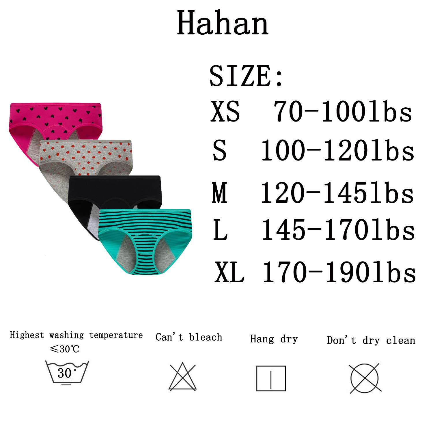 Hahan Teen Girls Period Underwear - Cotton Leak Proof Panties for Women & Teens - Comfortable Briefs for School, Sports & Overnight Protection