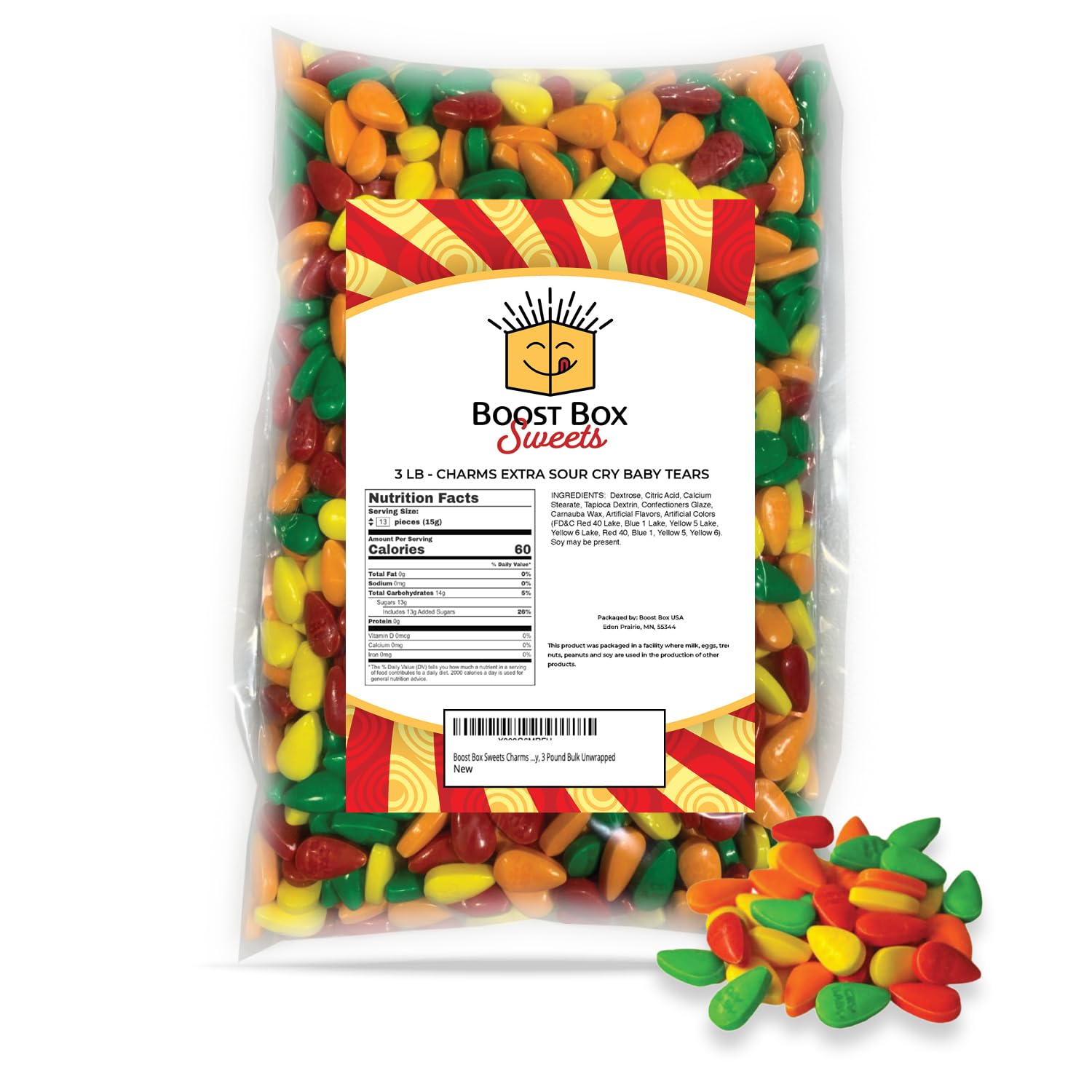 Extra Sour Cry Baby Tears Fruit Flavored Candy - Bulk 3lb Unwrapped Hard Candy for Parties, Halloween Treats & Movie Nights - Tangy Assorted Fruit Flavors