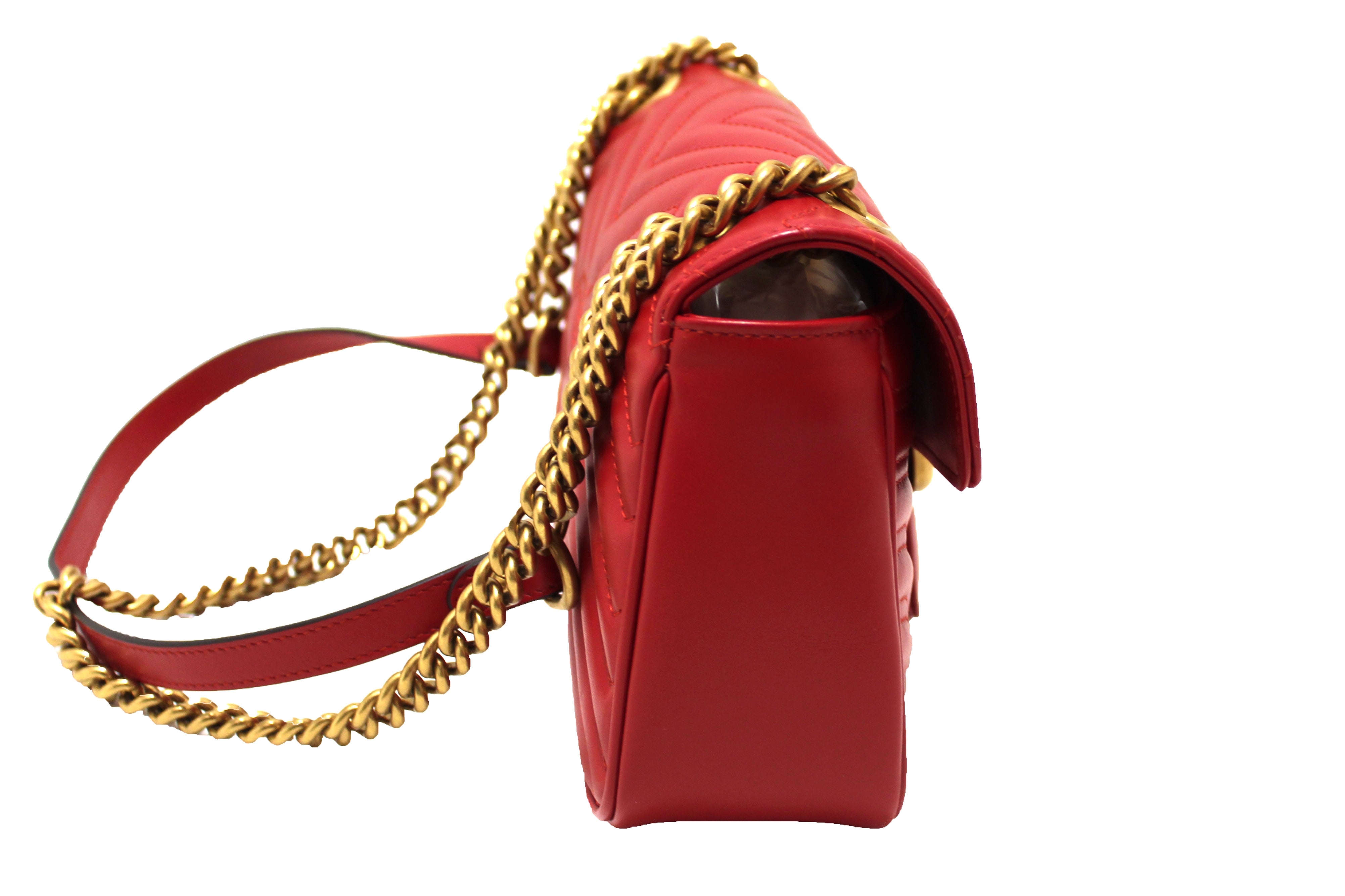 Authentic Gucci GG Red Marmont Small Matelassé Leather Shoulder Bag for Women | Luxury Designer Handbag | Perfect for Date Night, Parties & Special Occasions