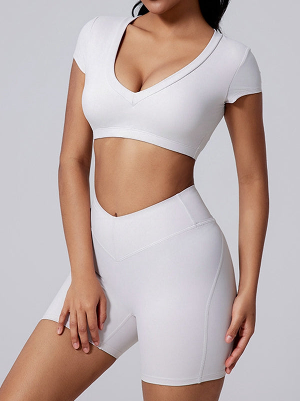 ZASUWA Women's V-Neck Backless Waist Trainer Tracksuit - Slimming Workout Outfit for Gym, Yoga & Fitness