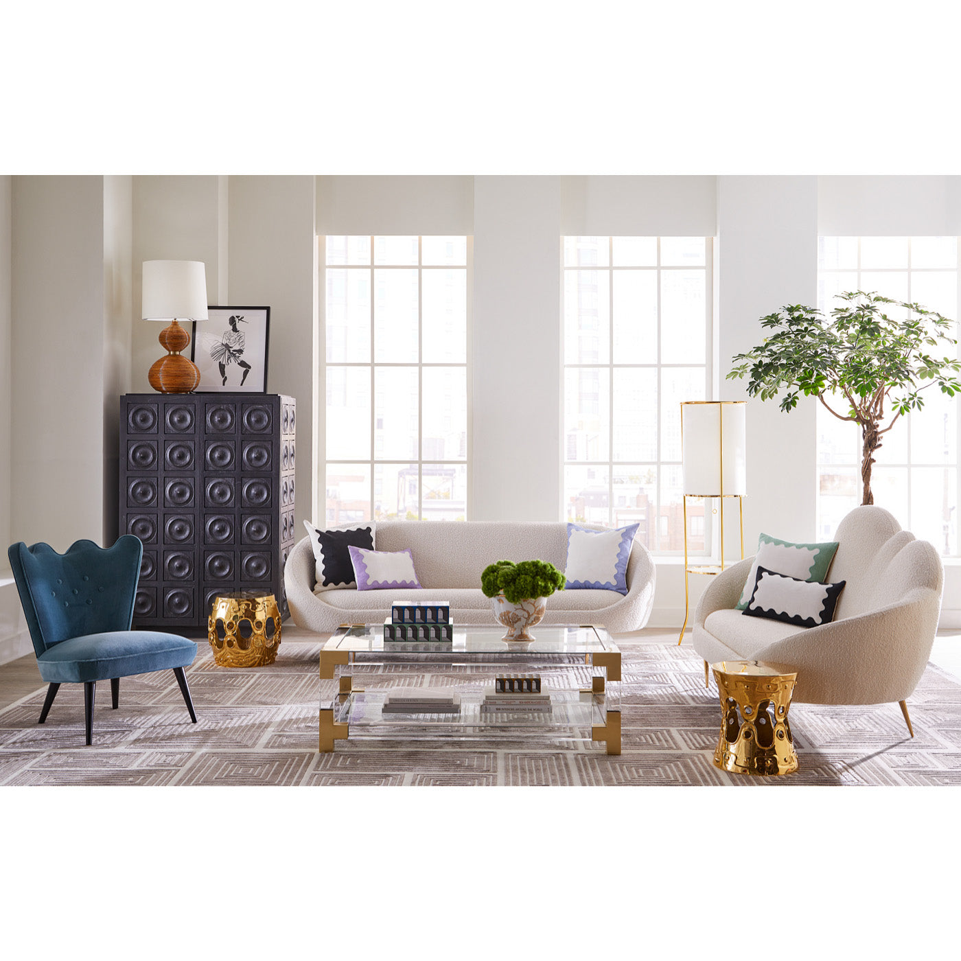 Handmade Blocks Hand Knotted Rug - Premium Wool Area Rug for Living Room, Bedroom & Dining - Non-Slip Traditional Design Floor Carpet