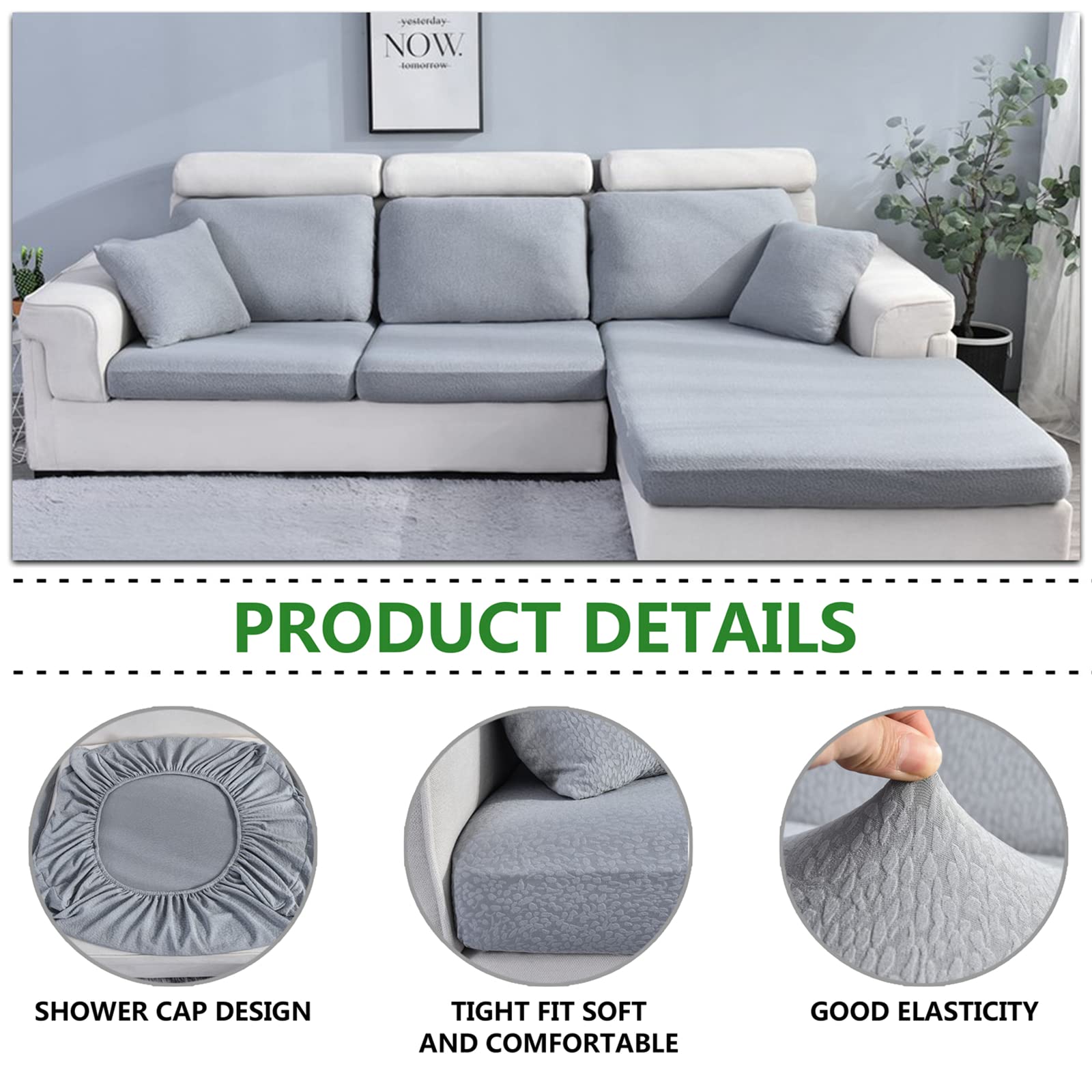 Stretch Waterproof Sofa Cushion Covers - High Elastic Fabric Slipcovers for Couches & Chairs (Light Grey, Backrest Included) | Perfect for Pets, Kids & Spill Protection in Living Rooms