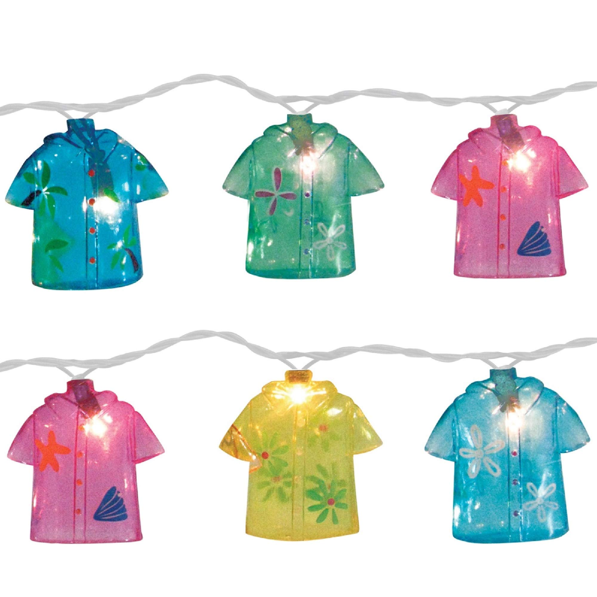 10 Pack Tropical Beach Shirt Shaped LED String Lights - 11ft White Wire Outdoor Patio Decor for Summer Parties & Christmas Holiday Lighting