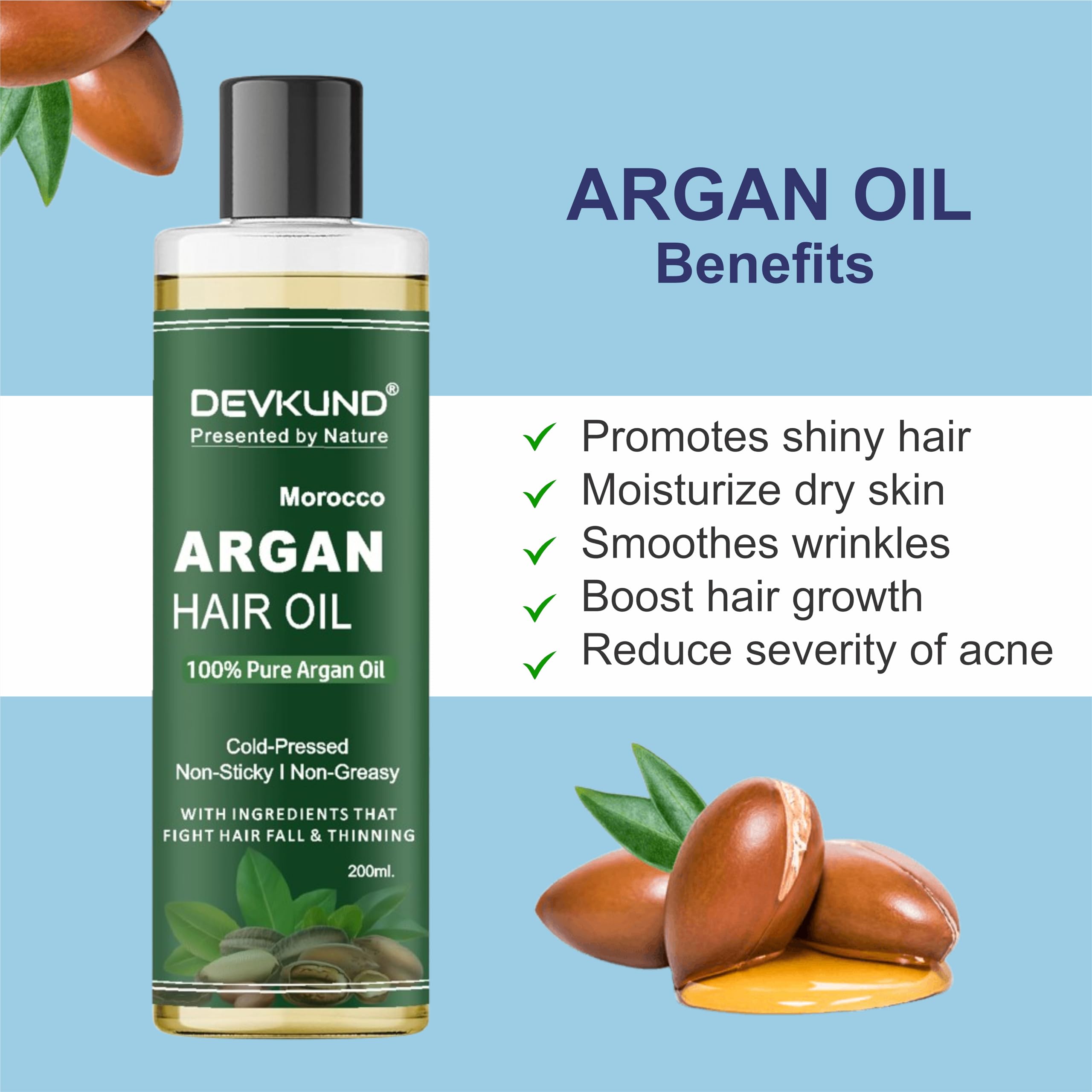 Organic Moroccan Argan Hair Oil 200ml - Nourishing Blend with Argan, Jojoba, Rosemary & Castor Oils for Dry, Damaged Hair Repair | Sulfate & Paraben Free | Vegan & Cruelty-Free | Perfect for Daily Hair Care, Split Ends Treatment & Scalp Hydration