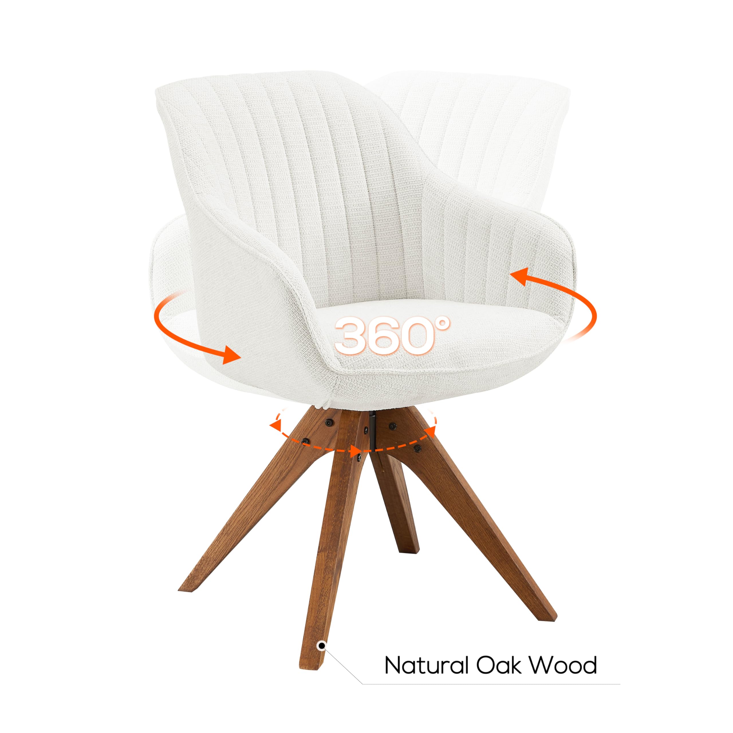Art Leon Mid Century Modern Fabric Upholstered Swivel Dining Chair with Wood Legs - Ivory Lounge Armchair for Dining Room & Living Room - Perfect for Entertaining, Home Office & Relaxation Spaces