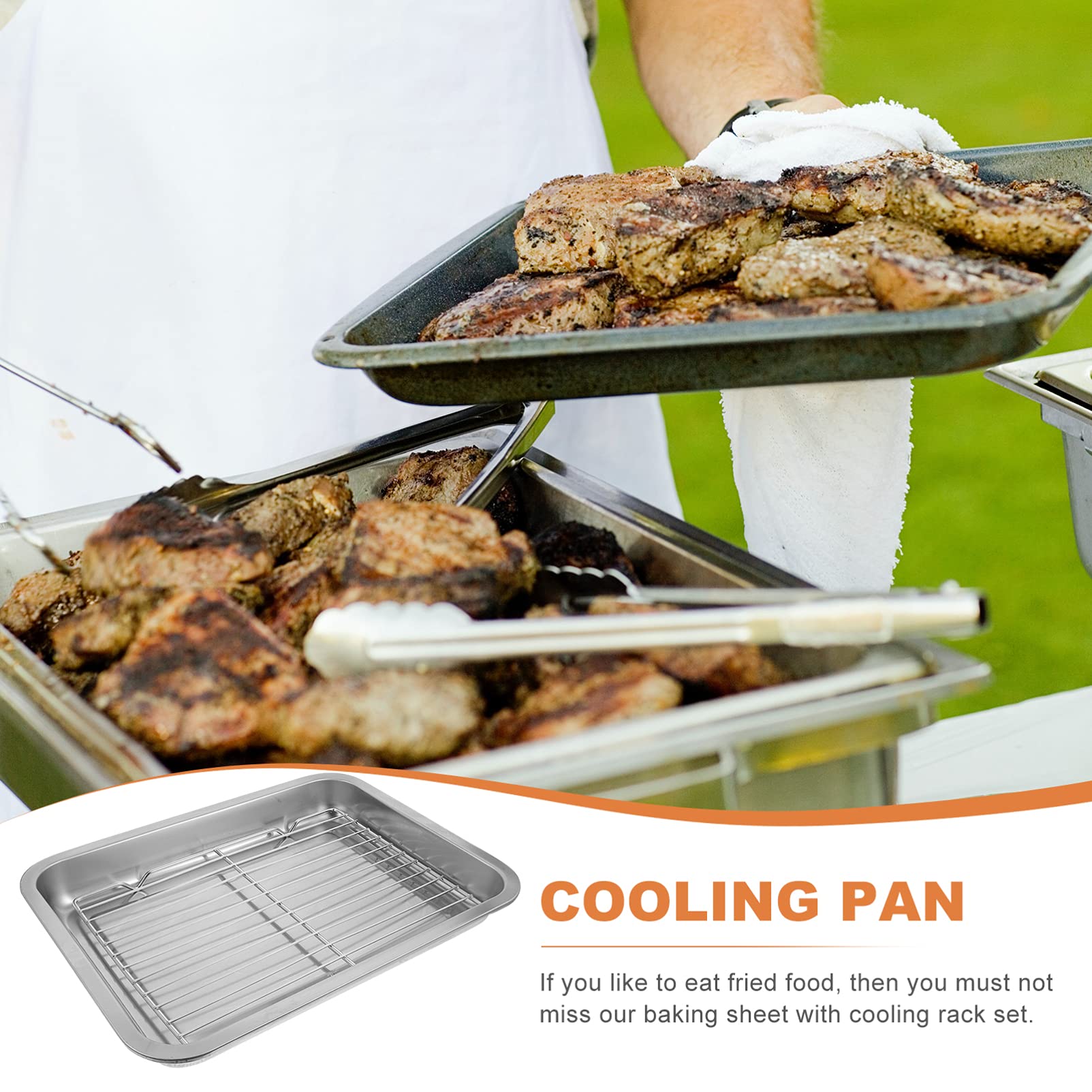 Hemoton Stainless Steel Oven Pan Set - 1 Piece Steel Grilling Net & Cooling Rack Plate for Baking, Roasting, BBQ - Perfect Kitchen Gadget for Home Cooks & Professional Chefs