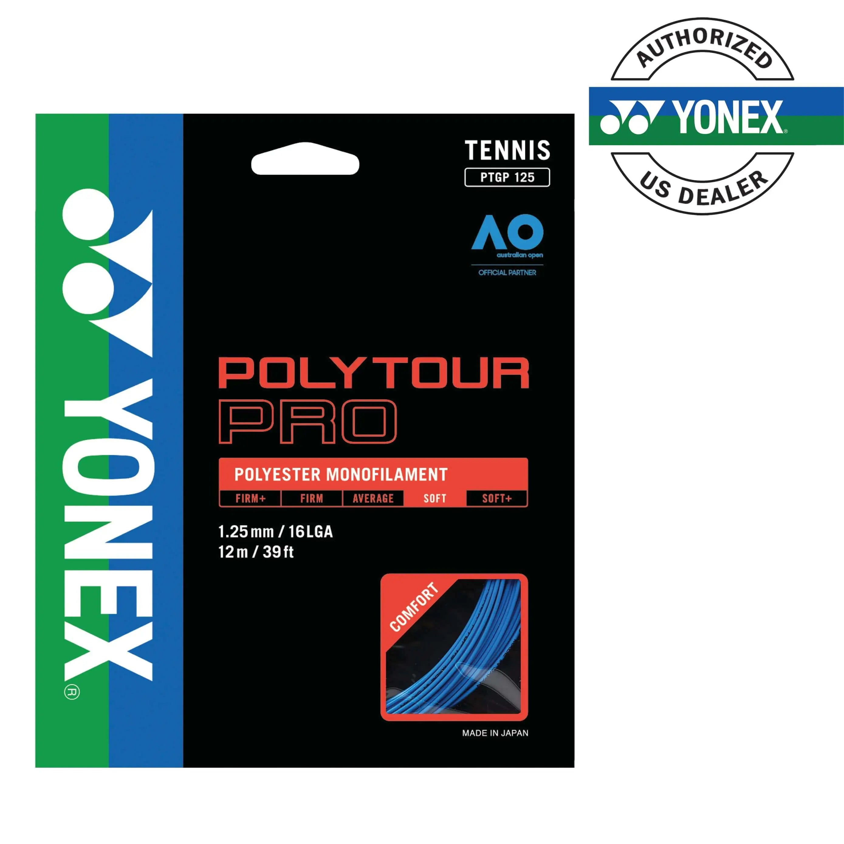 Yonex Polytour Pro 125/16L Tennis String - High Performance Polyester String for Power & Control - Perfect for Competitive Play & Tournament Matches