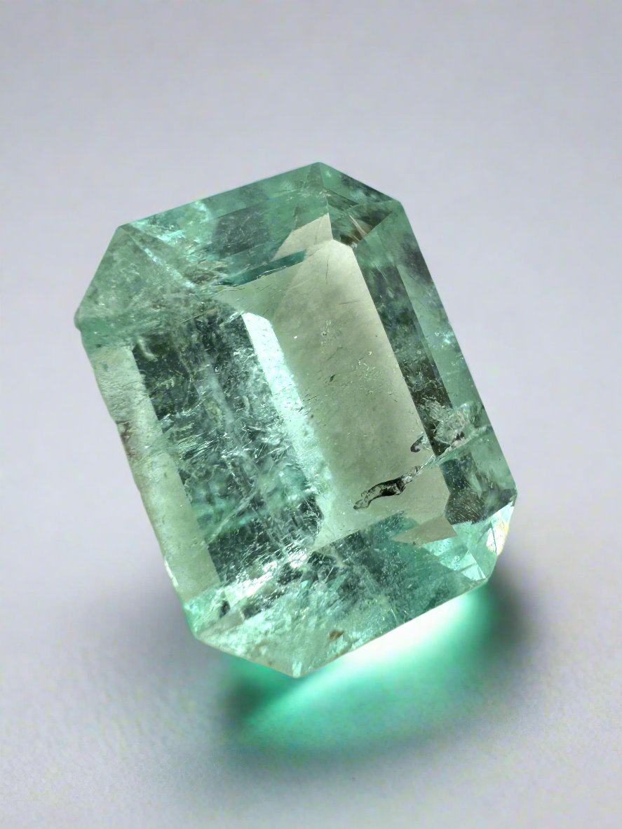 4.06 Carat 11x9mm Natural Colombian Emerald Loose Gemstone - Classic Emerald Cut, Light Green with Freckles for Jewelry Making, Engagement Rings & Fine Collections