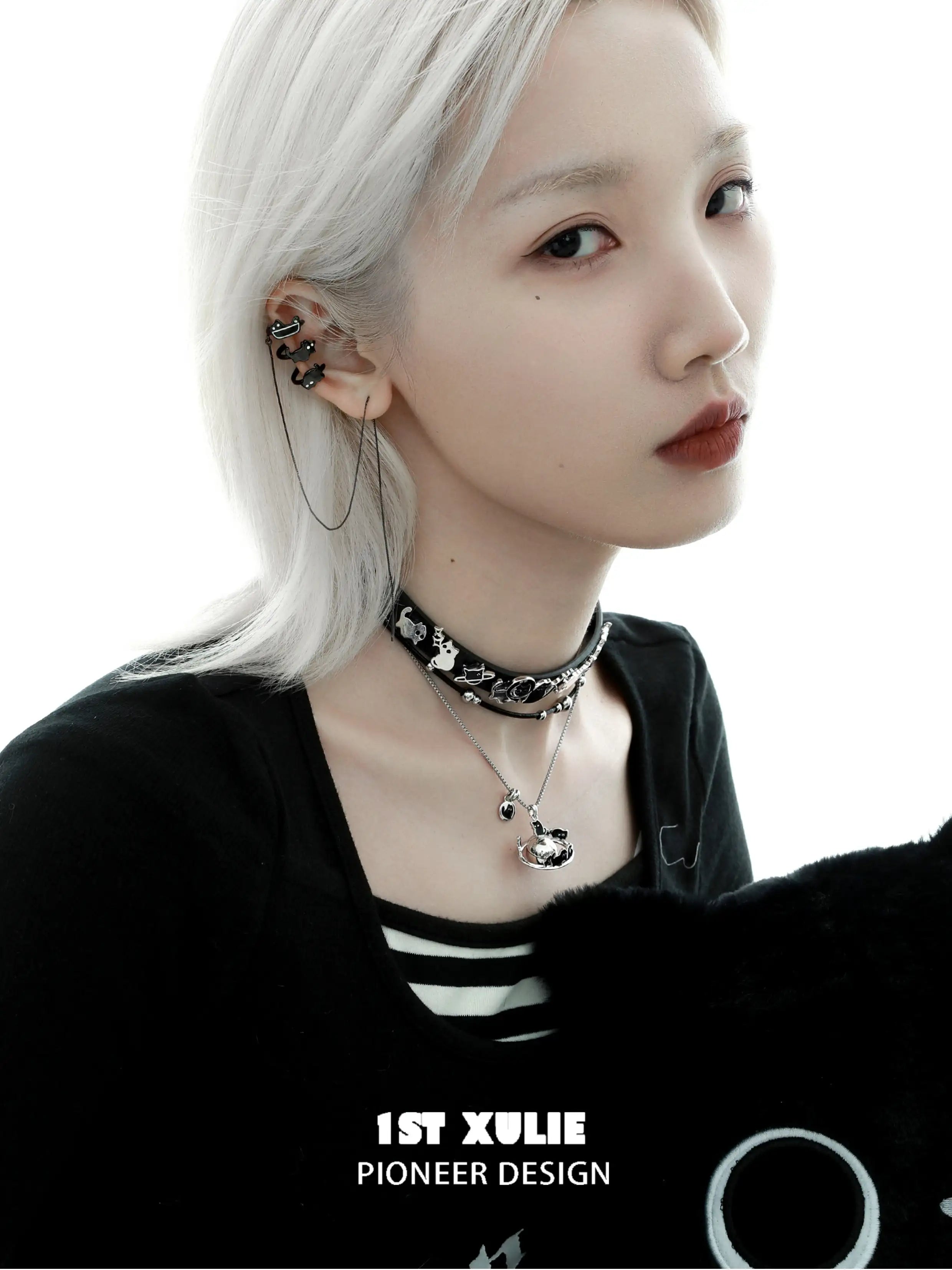 18K Black Gold Plated Leather Choker Necklace with Ghost & Black Cat Design - Gothic Jewelry for Women, Halloween Costume Accessory, Party Wear