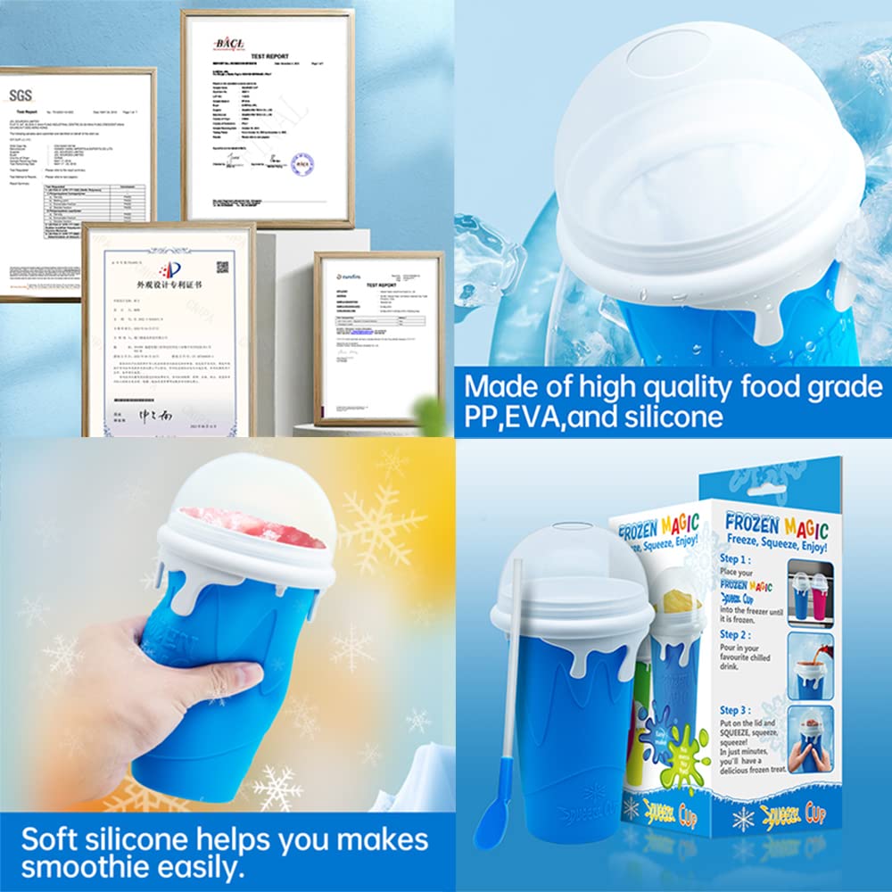 Upgraded 500ml Slushy Maker Cup - Quick Frozen Magic Squeeze Cup for Homemade Slushies & Ice Cream | TikTok Viral Cool Gadget | Perfect for Summer Parties, Kids Treats & DIY Frozen Drinks (Blue)
