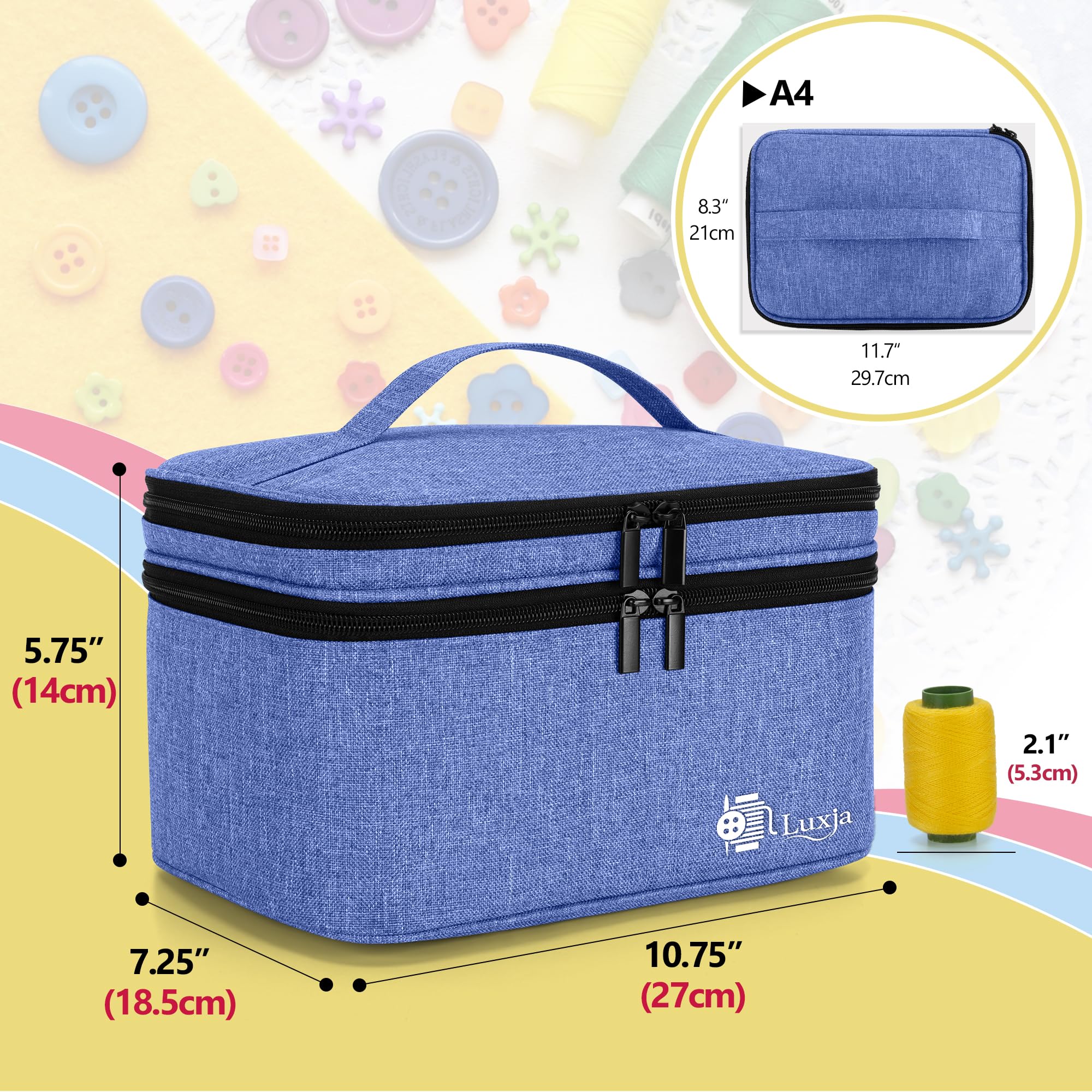 Luxja Double-Layer Sewing Accessories Organizer - Large Dark Blue Storage Case for Needles, Thread, Scissors, Measuring Tape & Sewing Tools | Perfect for Home Sewing, Quilting & Craft Projects