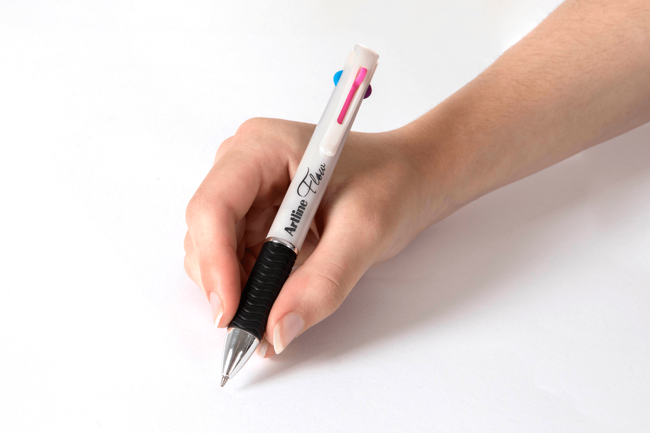 Artline Flow 4-Color Retractable Ballpoint Pens - Pearl White (12-Pack) | Smooth Writing for Office, School & Note Taking