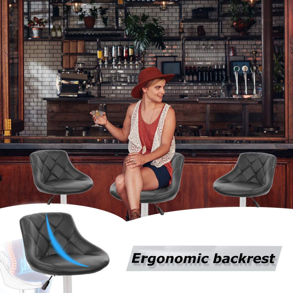 Best Adjustable Swivel Bar Stools with PU Leather Back - Set of 2 for Kitchen Counter, Dining & Home Bar - Comfortable Height-Adjustable Stools for Entertaining & Relaxing