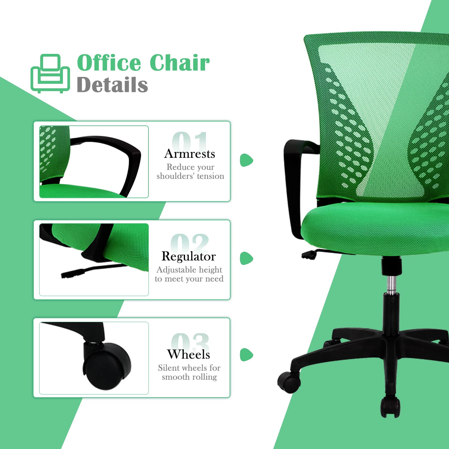 Ergonomic Office Chair for Women - Adjustable Mid Back Swivel Computer Chair with Lumbar Support & Breathable Mesh - Perfect for Home Office, Meeting Rooms & Long Work Sessions