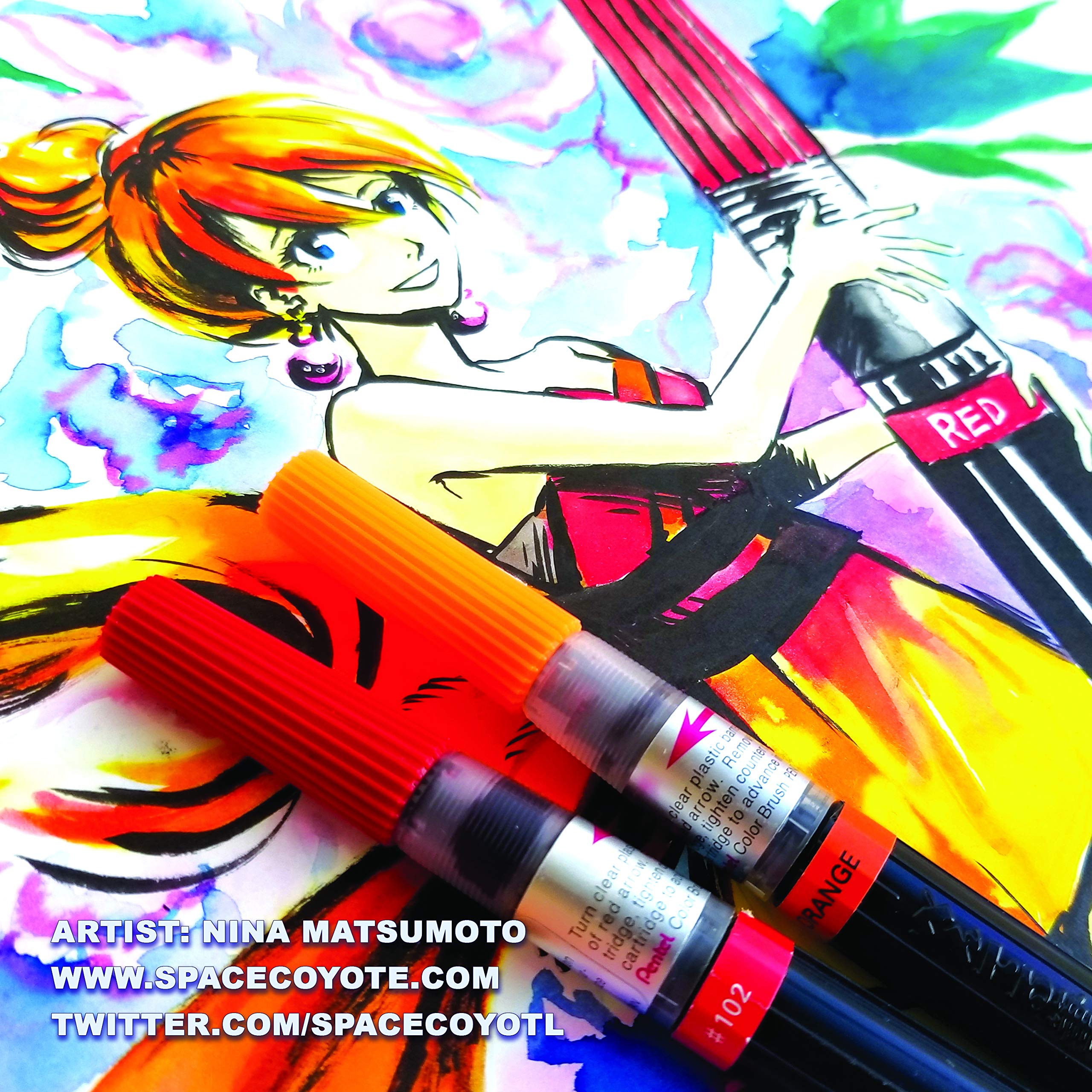Pentel XGFL-102 Red Artist Brush - Professional Watercolor & Acrylic Painting Brush for Artists, Students & Hobbyists - Perfect for Canvas, Paper & Mixed Media Art Projects