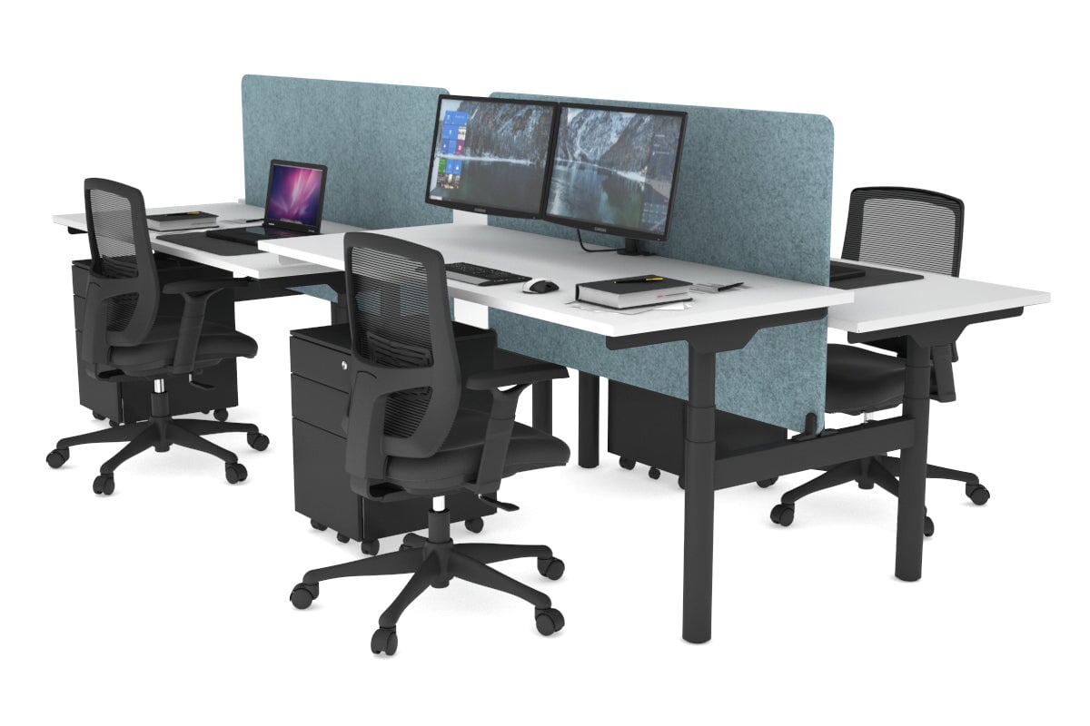 Flexi Premium Height Adjustable 4-Person H Bench Workstation - Black Frame [1800L x 700W] - Ergonomic Office Desk for Collaborative Workspaces & Home Offices
