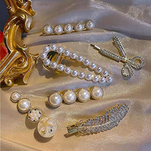 FAMEZA Pearl Hair Clips for Women - 6 Pack Metal Hair Barrettes & Hairpins, Elegant Hair Accessories for Girls, Ladies, Girlfriend - Perfect for Weddings, Parties, Work & Everyday Style