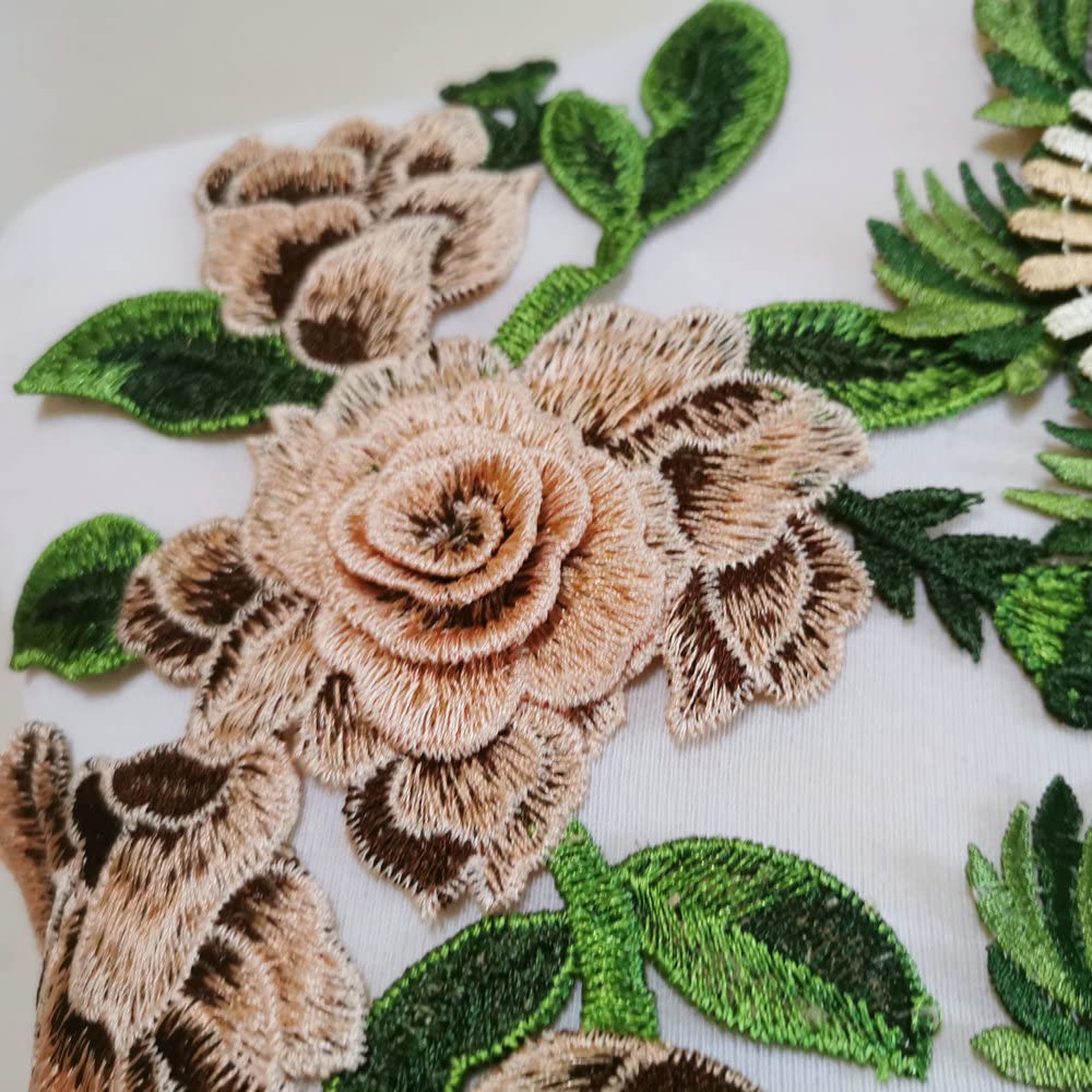 3D Hollow Out Embroidery Applique Flower Patch - Light Brown Sewing Lace for DIY Clothing, Dresses, Jackets & Costume Design - Perfect for Bridal, Vintage Fashion & Craft Projects
