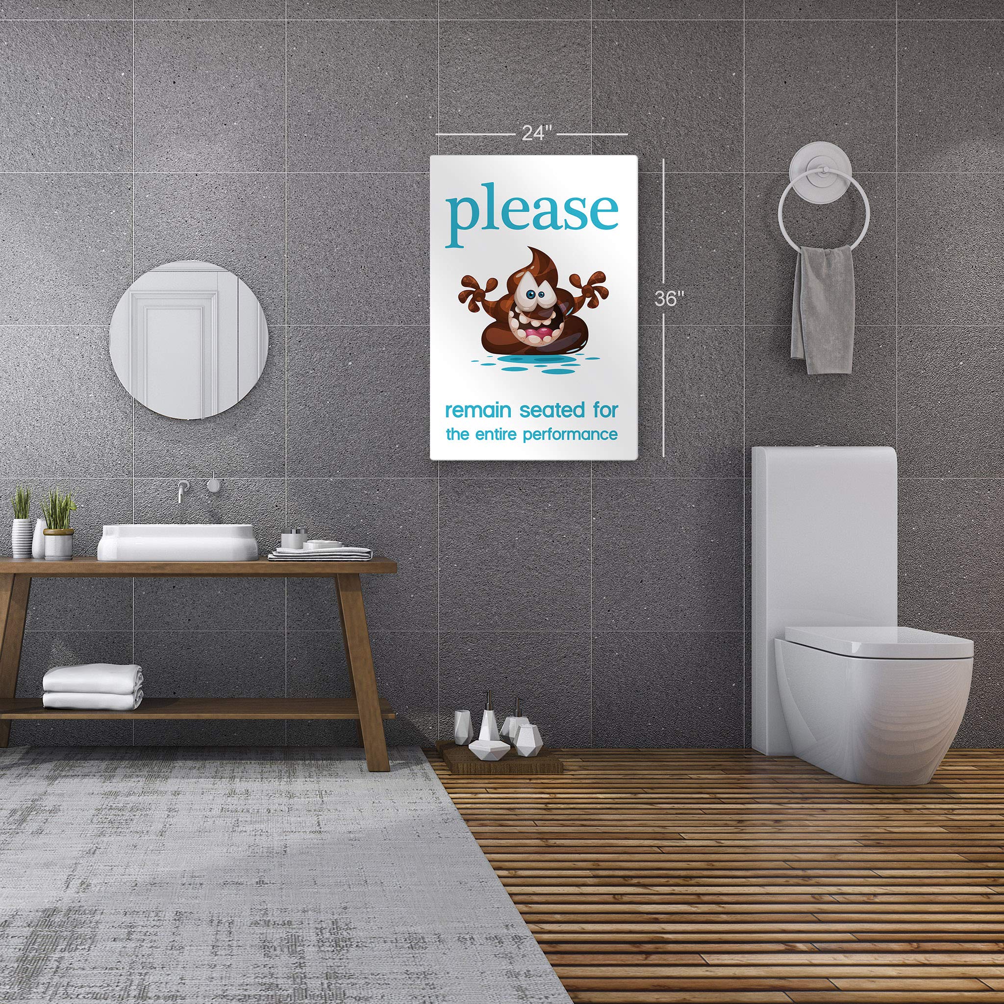 Funny Bathroom Sign - 'Please Remain Seated for The Entire Performance' Metal Wall Art | 40x30 Inches | Ready to Hang | Made in USA | Perfect for Toilet Decor, Powder Room Humor & Unique Housewarming Gifts