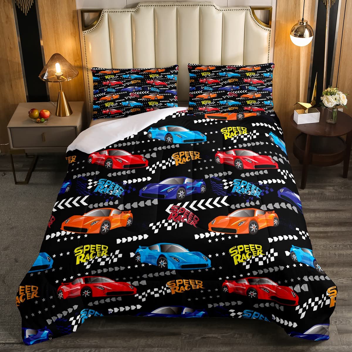 Race Car Comforter Set for Teens & Adults - Twin Size Speed Sports Bedding with Quilted Design - Perfect for Kids' Rooms, Boys' Bedrooms & Racing Enthusiasts - Includes 1 Pillow Case - Ideal for Racing-Themed Bedrooms, Birthday Gifts & Sports Decor