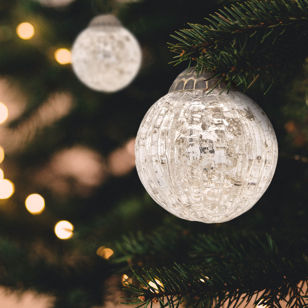 3-Pack Silver Mercury Glass Ball Ornaments - Elegant Christmas Tree Decorations for Holiday Home & Party Decor