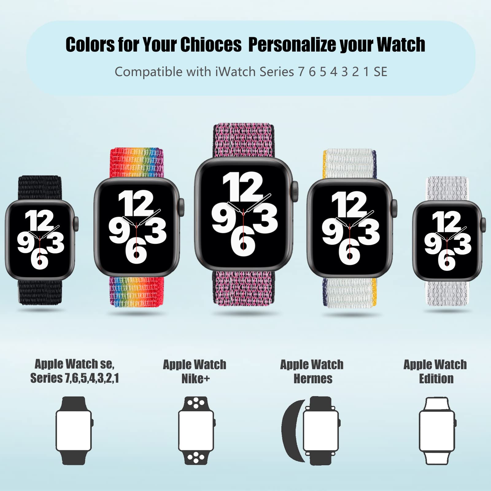 5 Pack Nylon Sports Bands for Apple Watch 38mm 40mm 41mm - Soft Stretchy Adjustable Woven Straps Compatible with iWatch Series 7/6/5/4/3/2/1/SE - Perfect for Running, Gym Workouts & Daily Wear (Men & Women)