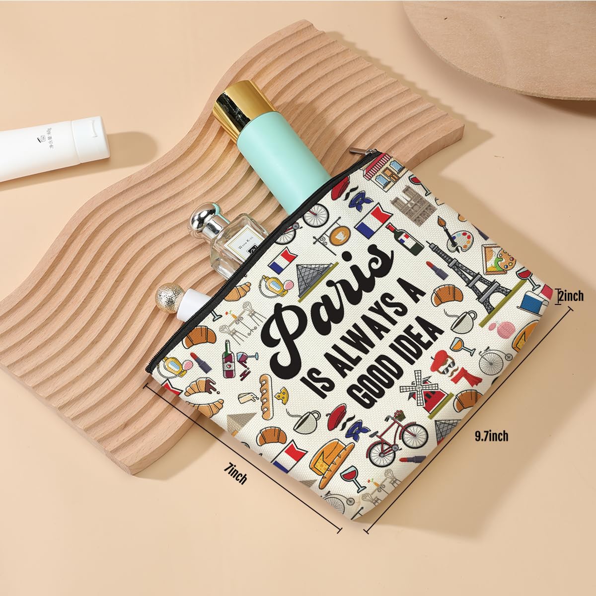 Paris Themed Travel Cosmetic Bag - Stylish Makeup Pouch with Paris Skyline Design - Perfect Gift for Women, Friends, Sisters - Birthday, Christmas, Bachelorette Party & Girls Trip Souvenirs - Ideal for Travel, Vacation & Everyday Use