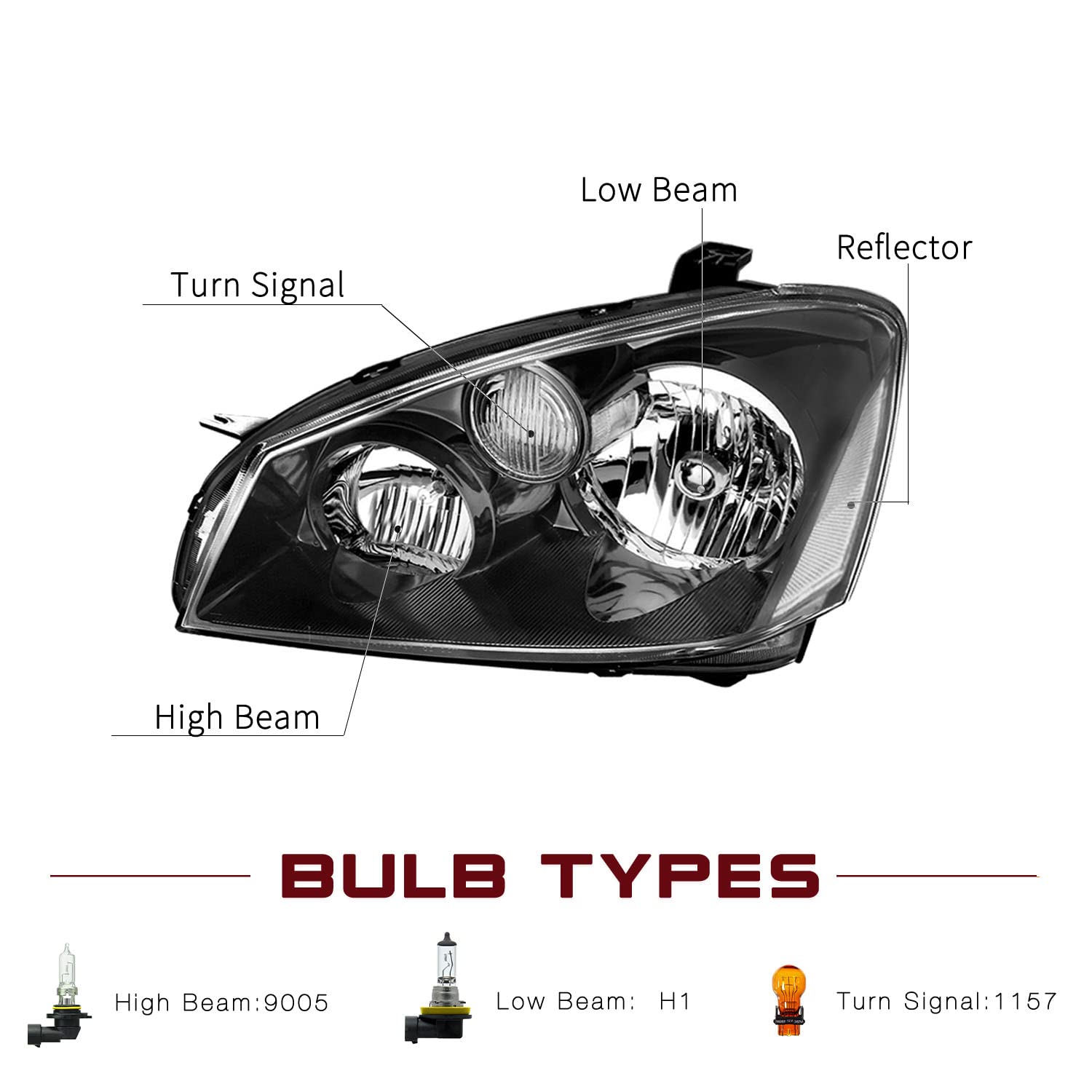 JSBOYAT Headlight Assembly Replacement for 2005-2006 Nissan Altima - Halogen Headlamp Pair (Driver & Passenger Side) with Black Housing & Clear Reflector - Perfect for Night Driving & Foggy Conditions