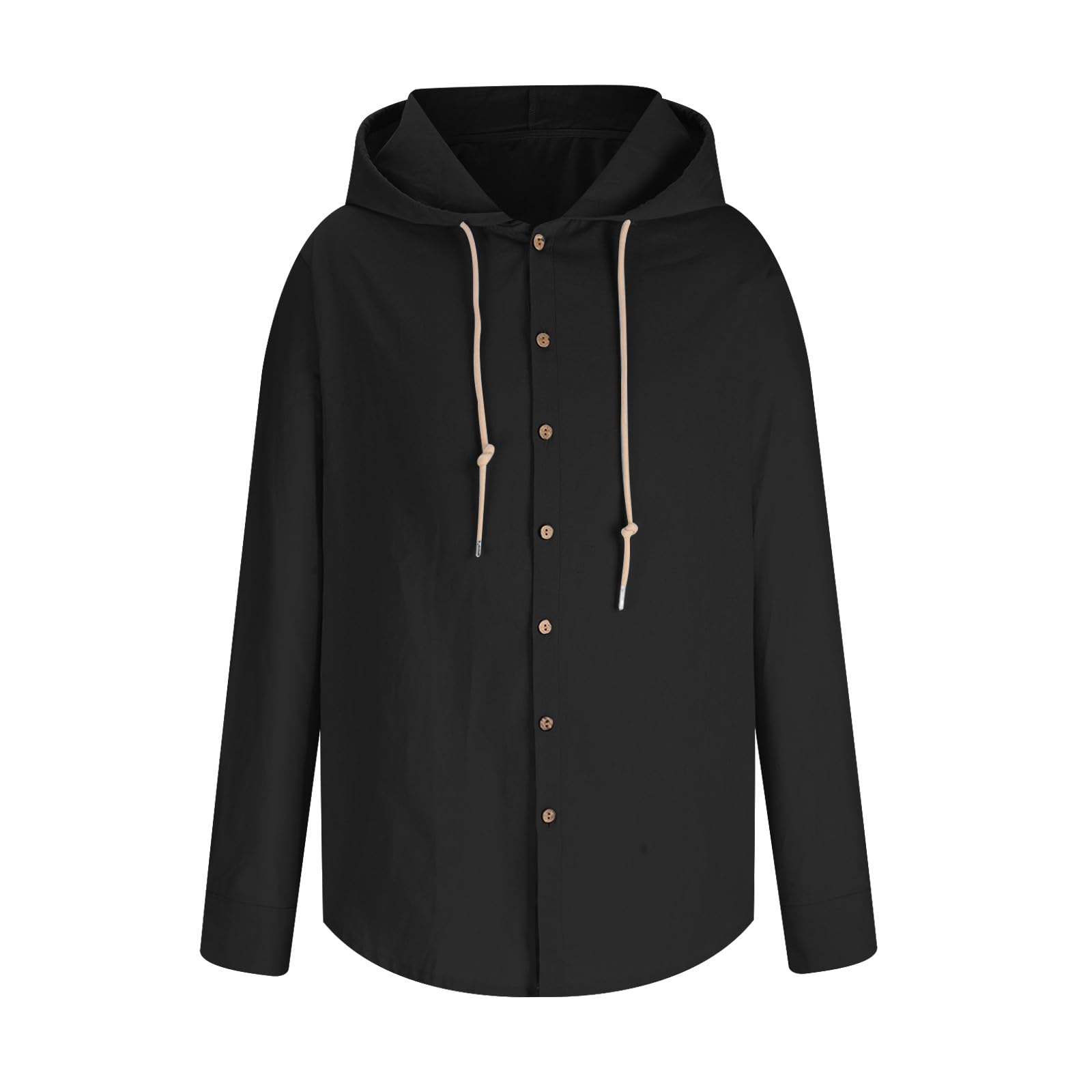 Uillui Men's Lightweight Linen Hoodie Shirt - Casual Button Down Shirt with Hood, Breathable Long Sleeve Summer Beach T-Shirt - Perfect for Outdoor Activities, Travel & Casual Wear