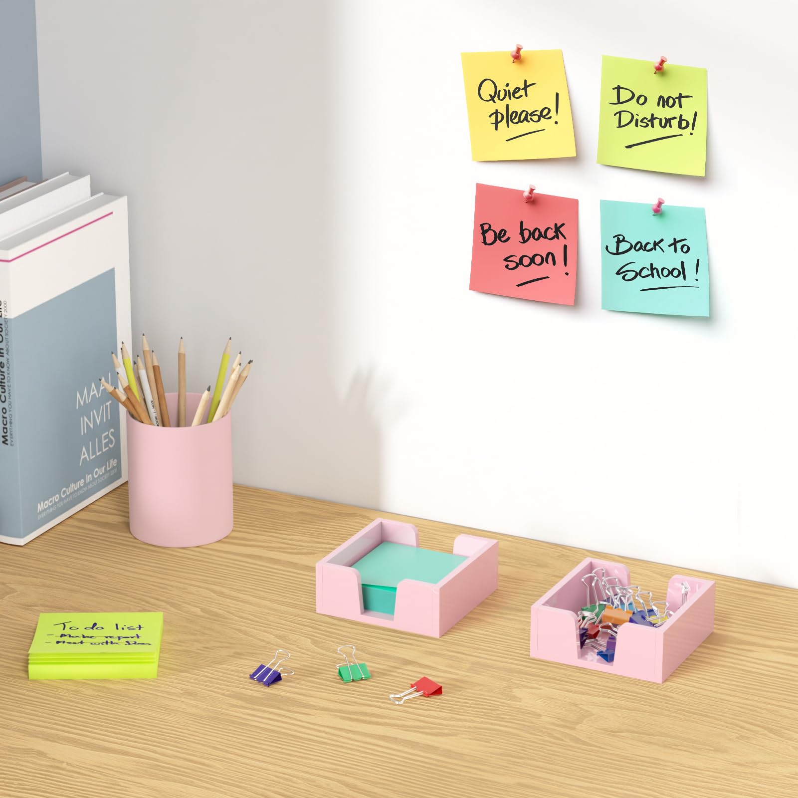 WINFFOR Acrylic Sticky Note Holder Dispenser - 3x3 Inch Clear Memo Pad Organizer for Office Desk, School & Home (Without Pads) - Light Pink | Perfect for Note-Taking, Task Reminders & Workspace Organization